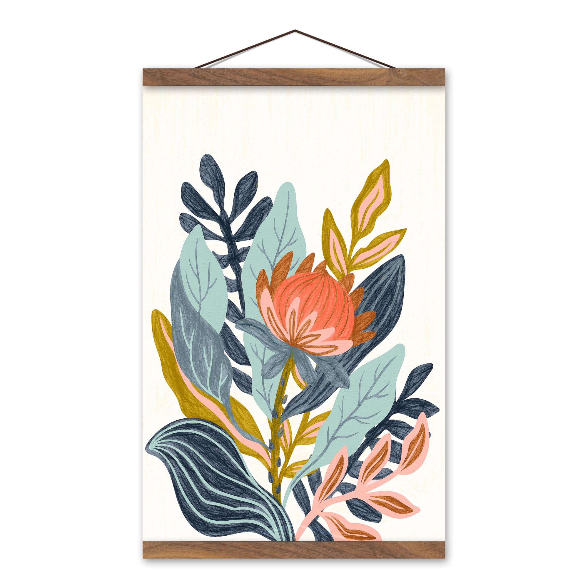 Fun Floral Group Teak Hanging Canvas Art