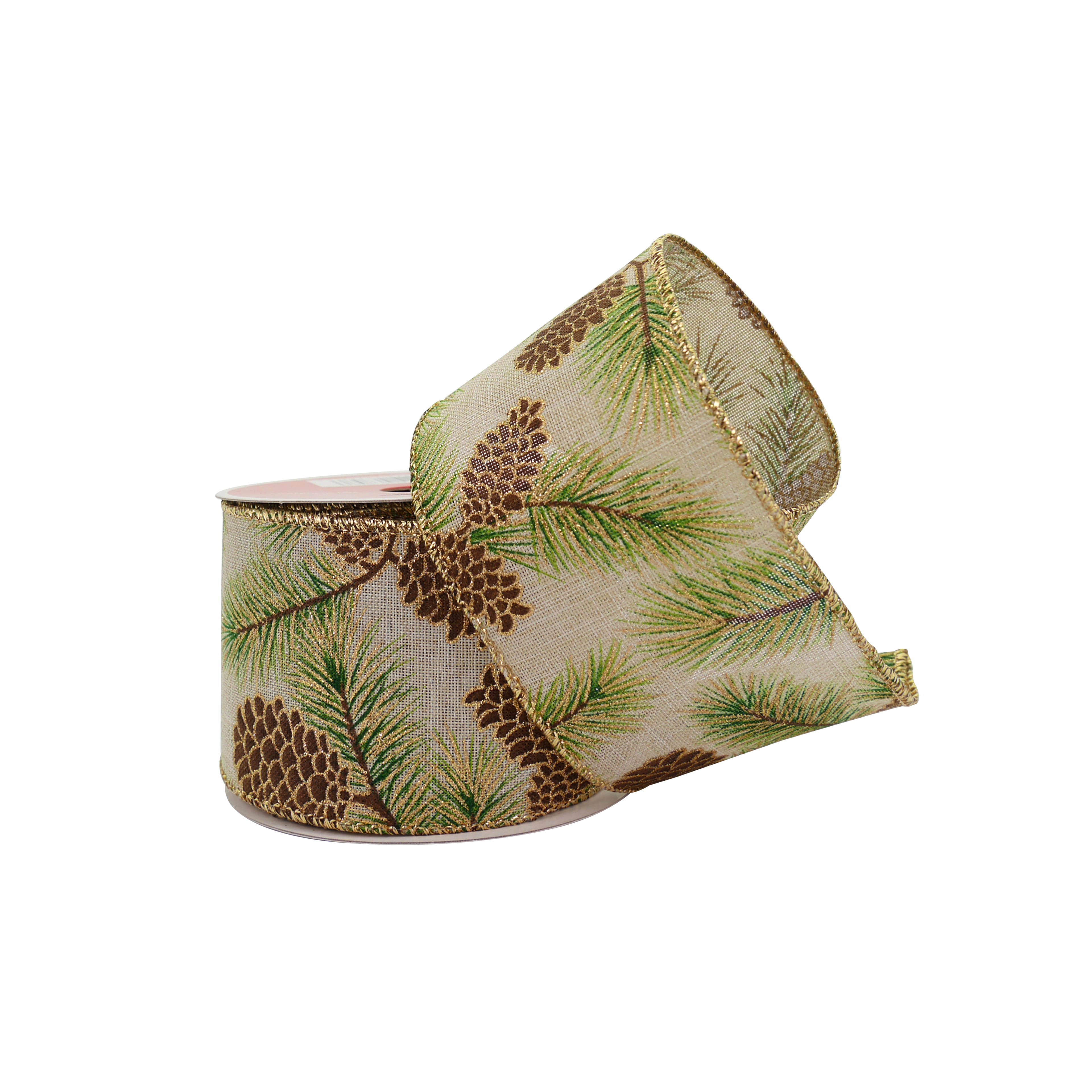 2.5&#x22; x 20ft. Pinecone Faux Linen Wired Ribbon by Celebrate It&#xAE;