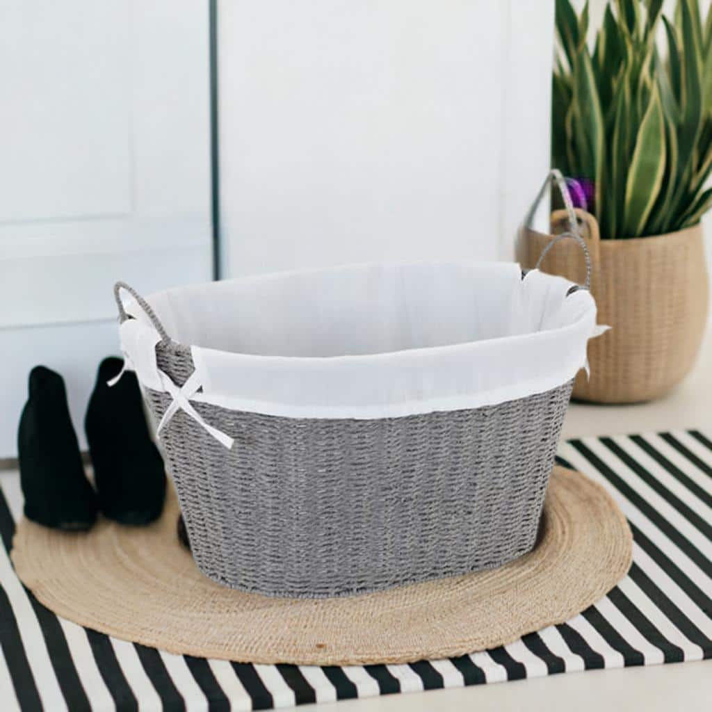 Household Essentials Gray Wicker Lined Laundry Basket