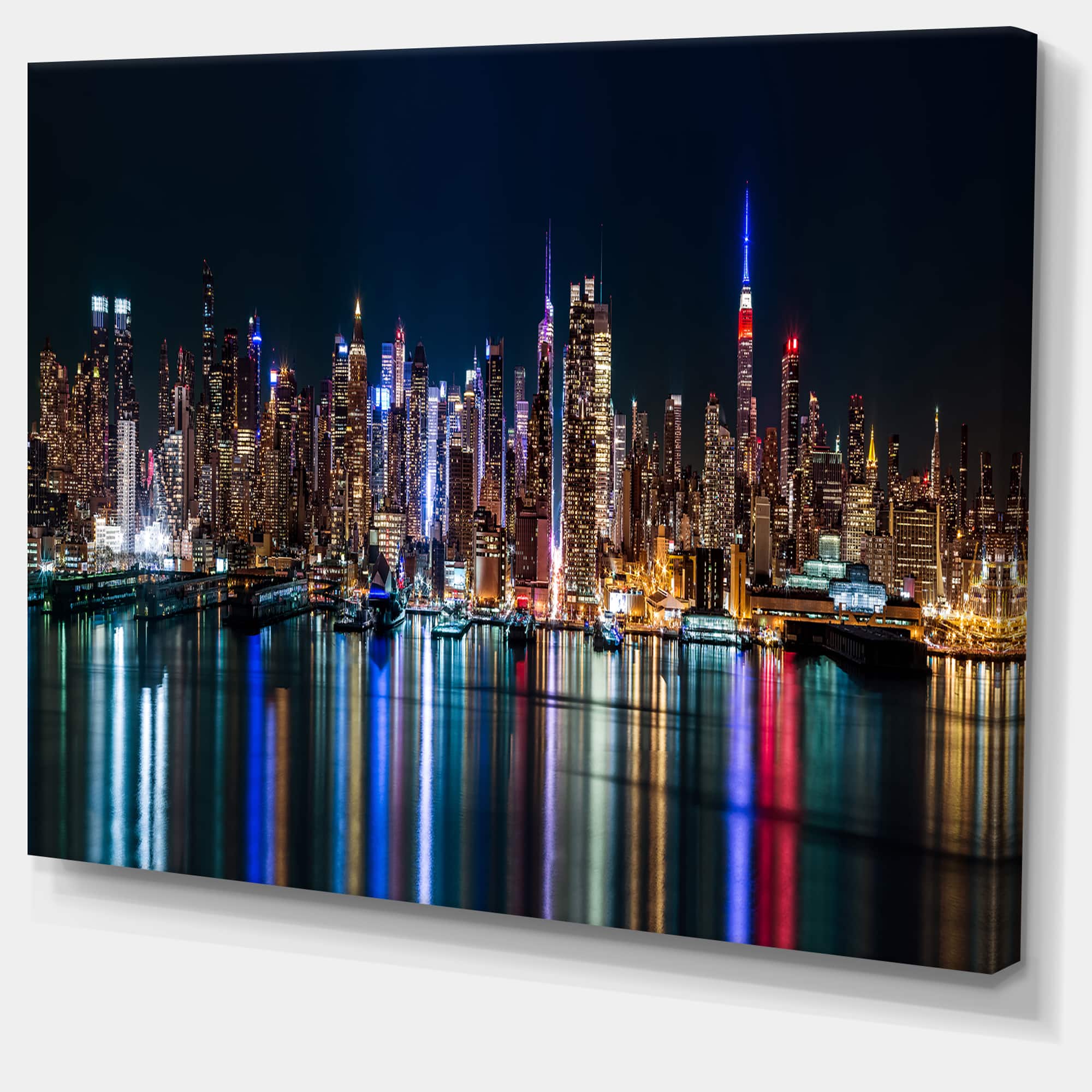 Designart - New York Midtown Night Panorama - Extra Large Canvas Art Print