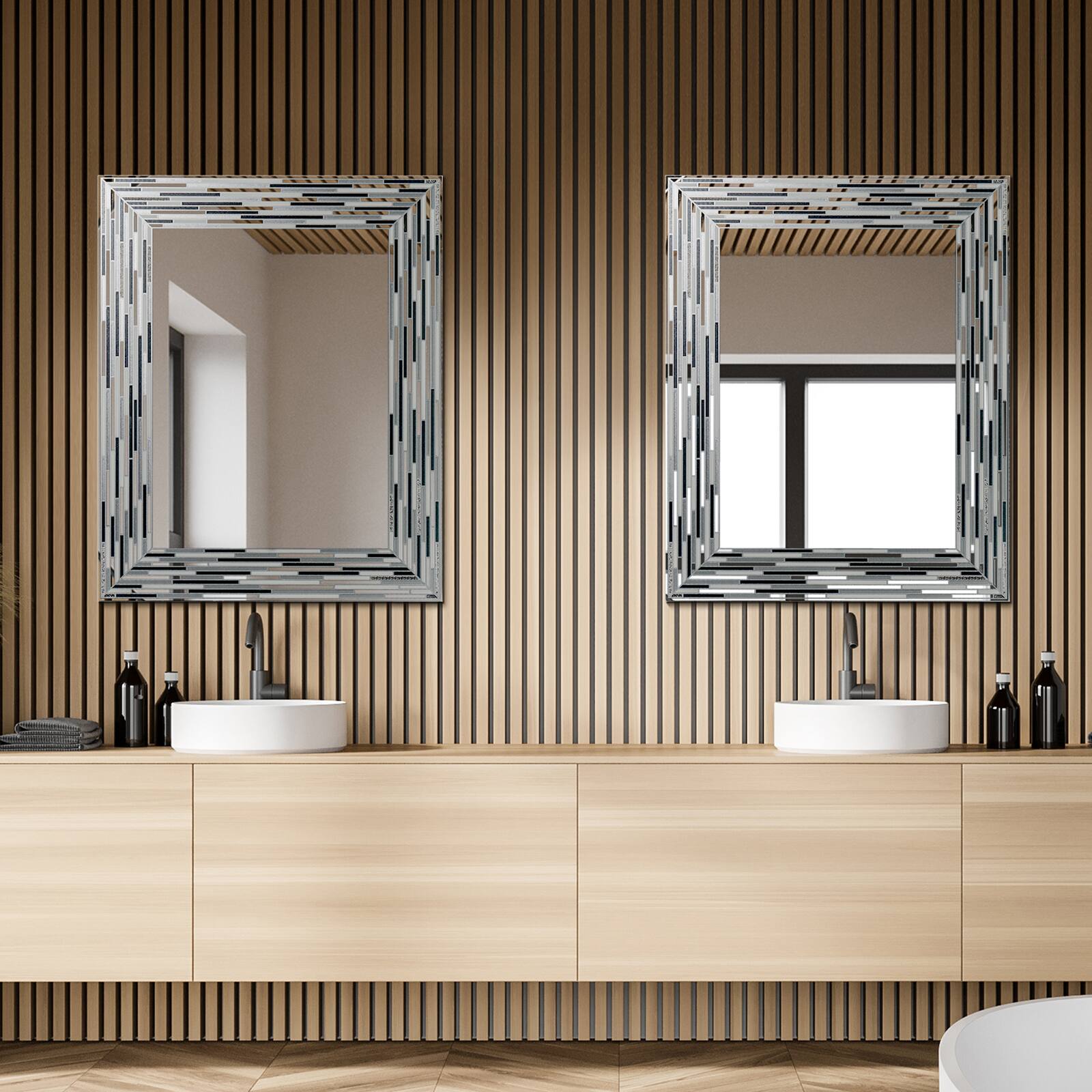 Head West Frameless Reeded Mosaic Printed Wall Décor Mirror