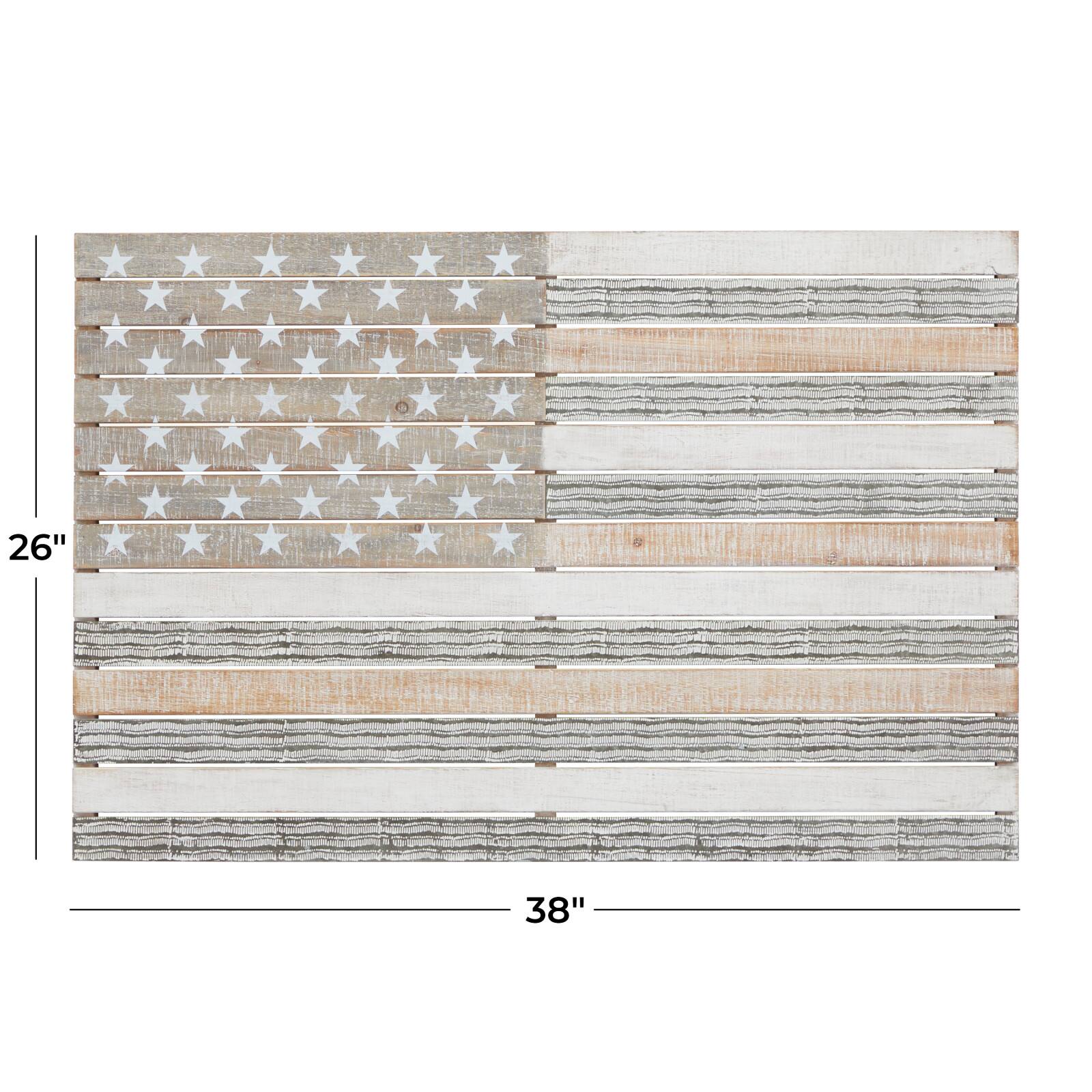 White Wood French Country American Flag Wall Decor, 26" x 38" x 2"