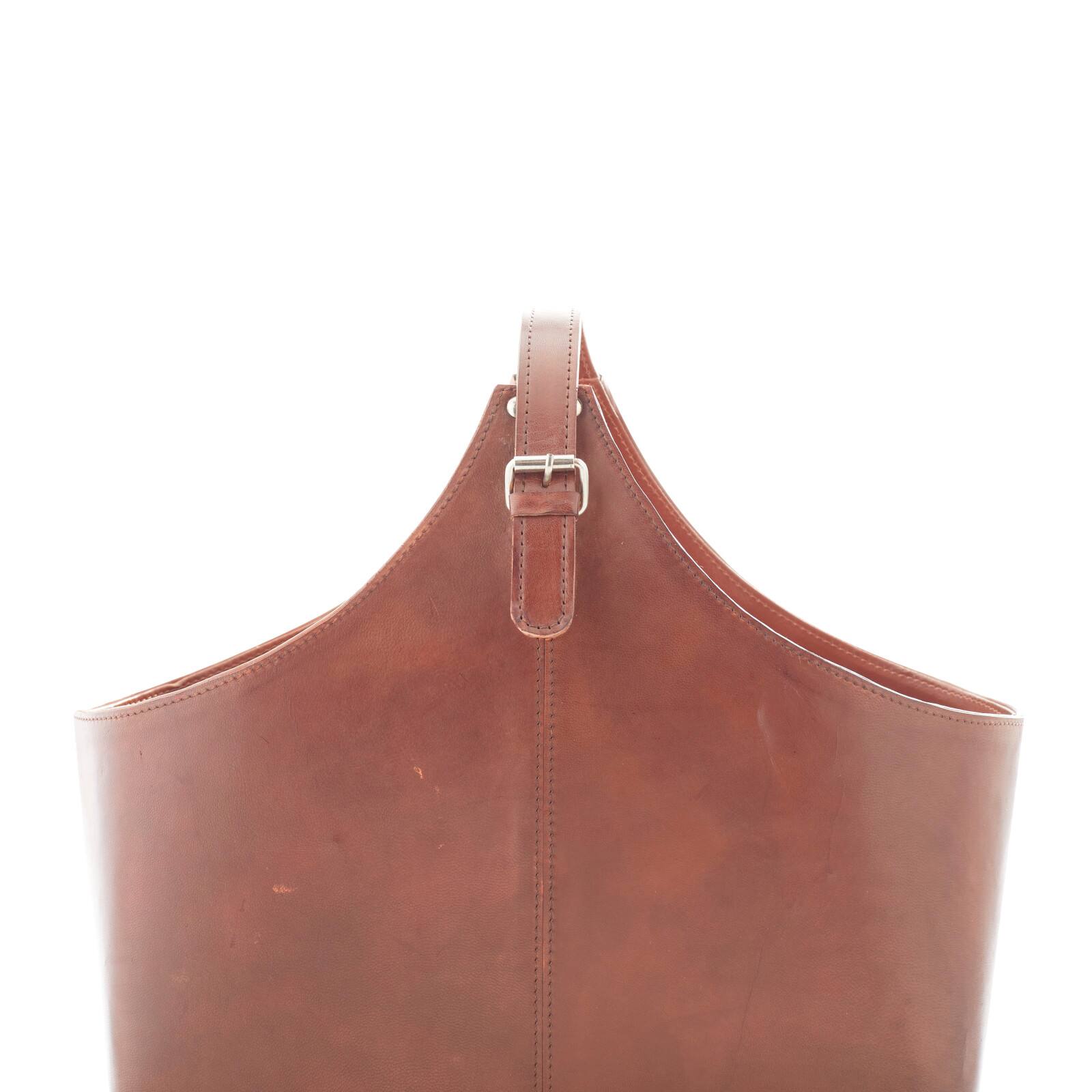 16&#x22; Brown Leather Rustic Magazine Rack Holder