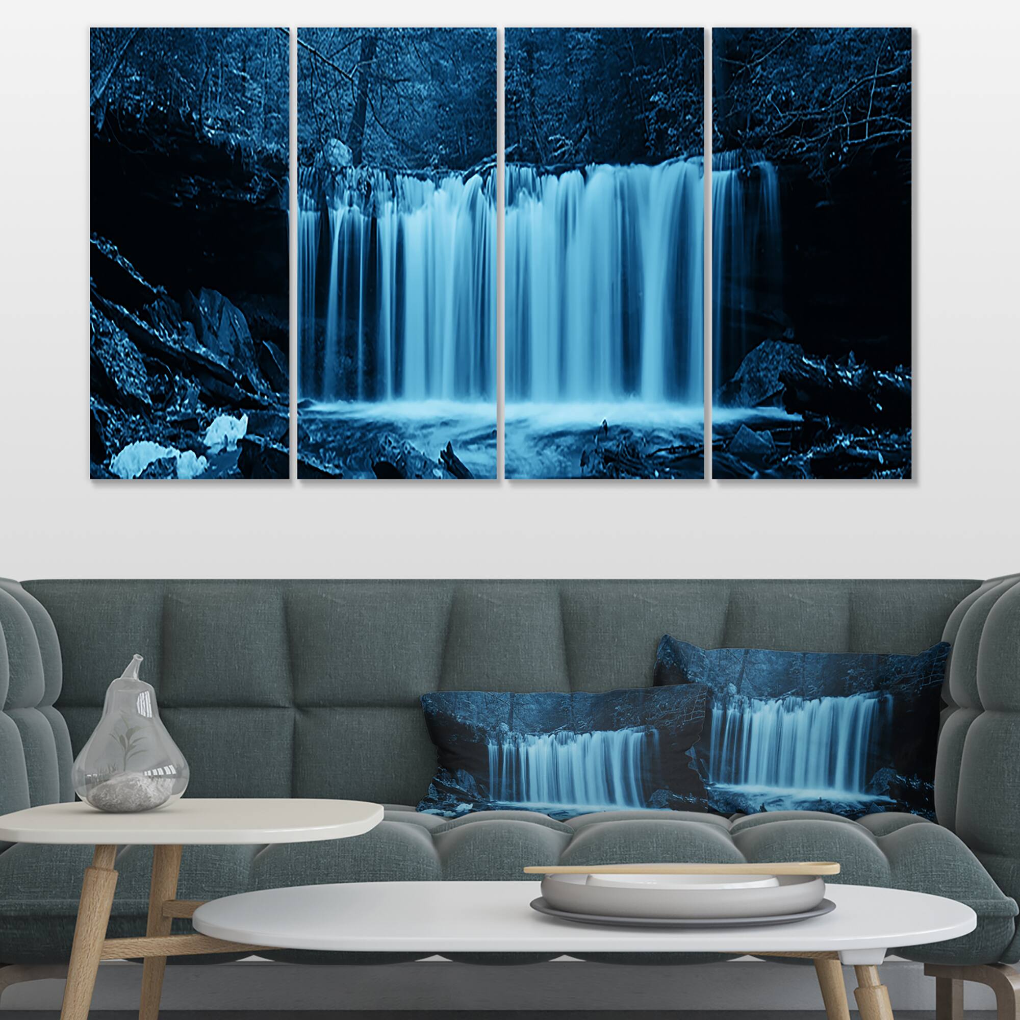 Designart - Waterfalls in Wood Black and White - Landscape Canvas Art Print