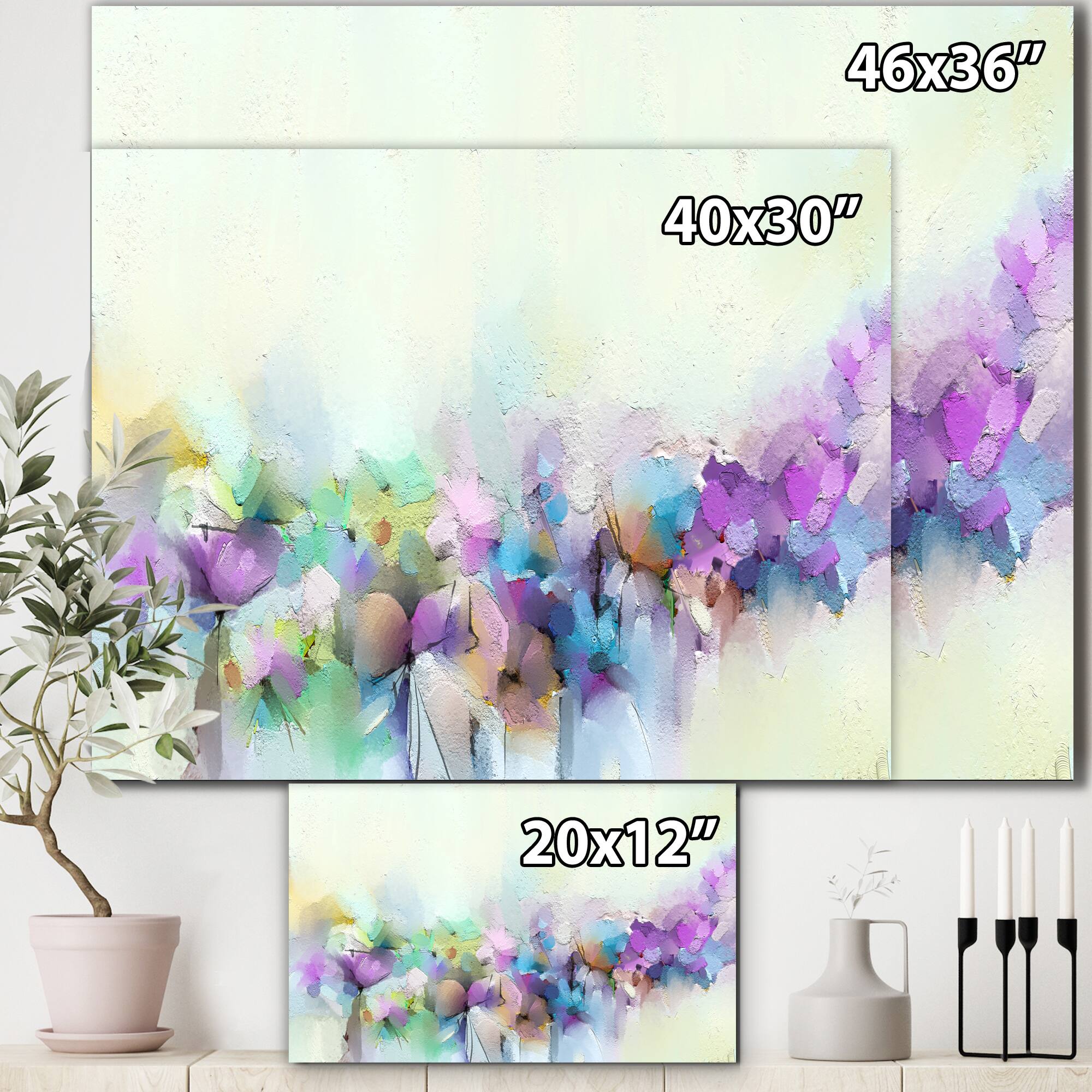 Designart - Hand Painted Yellow And Purple Spring Flowers - Traditional Canvas Wall Art Print
