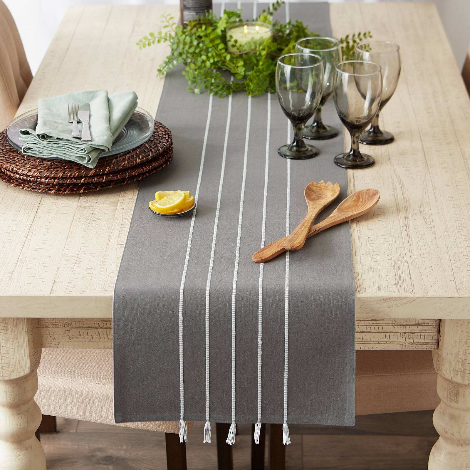 DII&#xAE; 72&#x22; Striped Tassel Table Runner