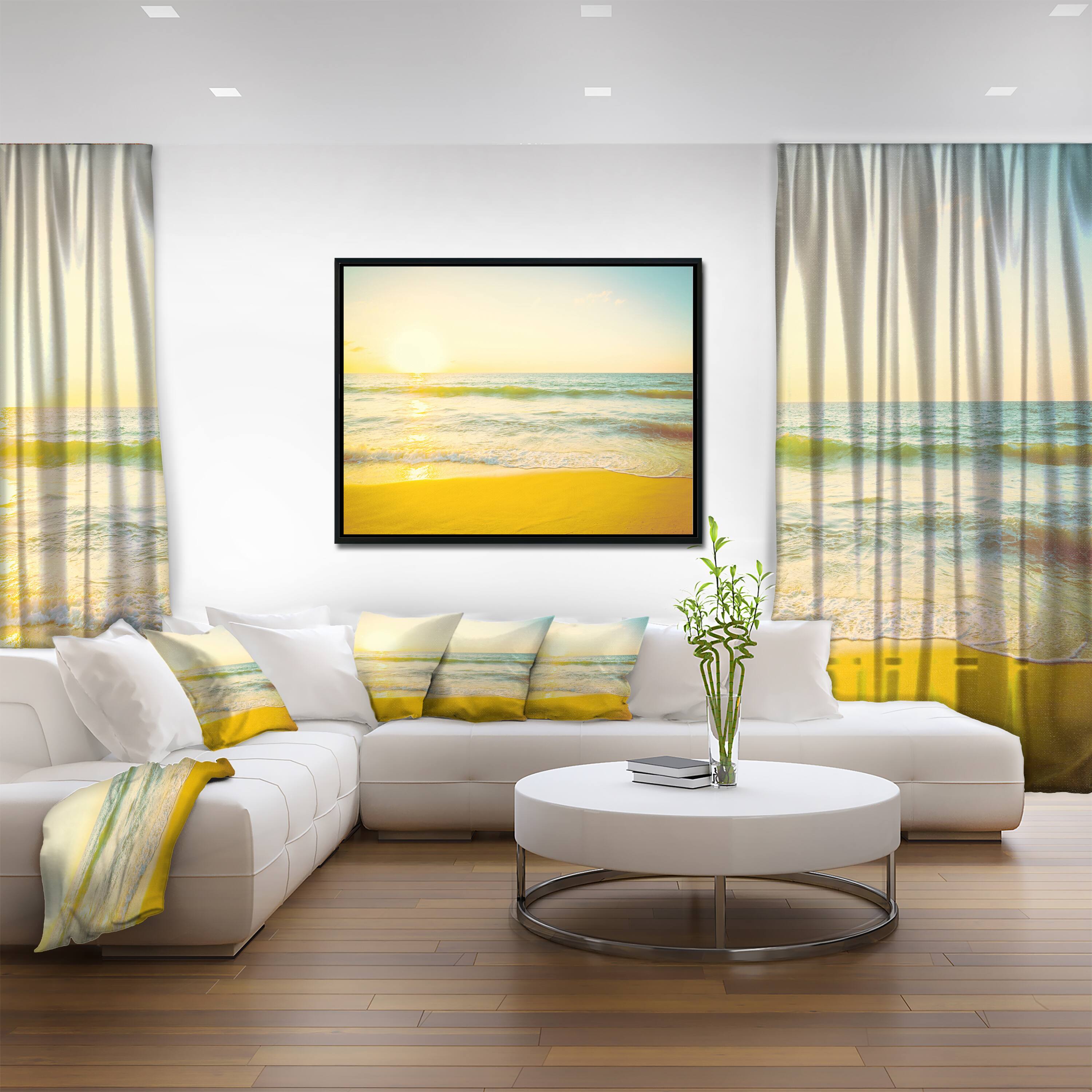 Designart - Calm and Colorful Sunset at Beach - Seascape Canvas Art Print in Black Frame