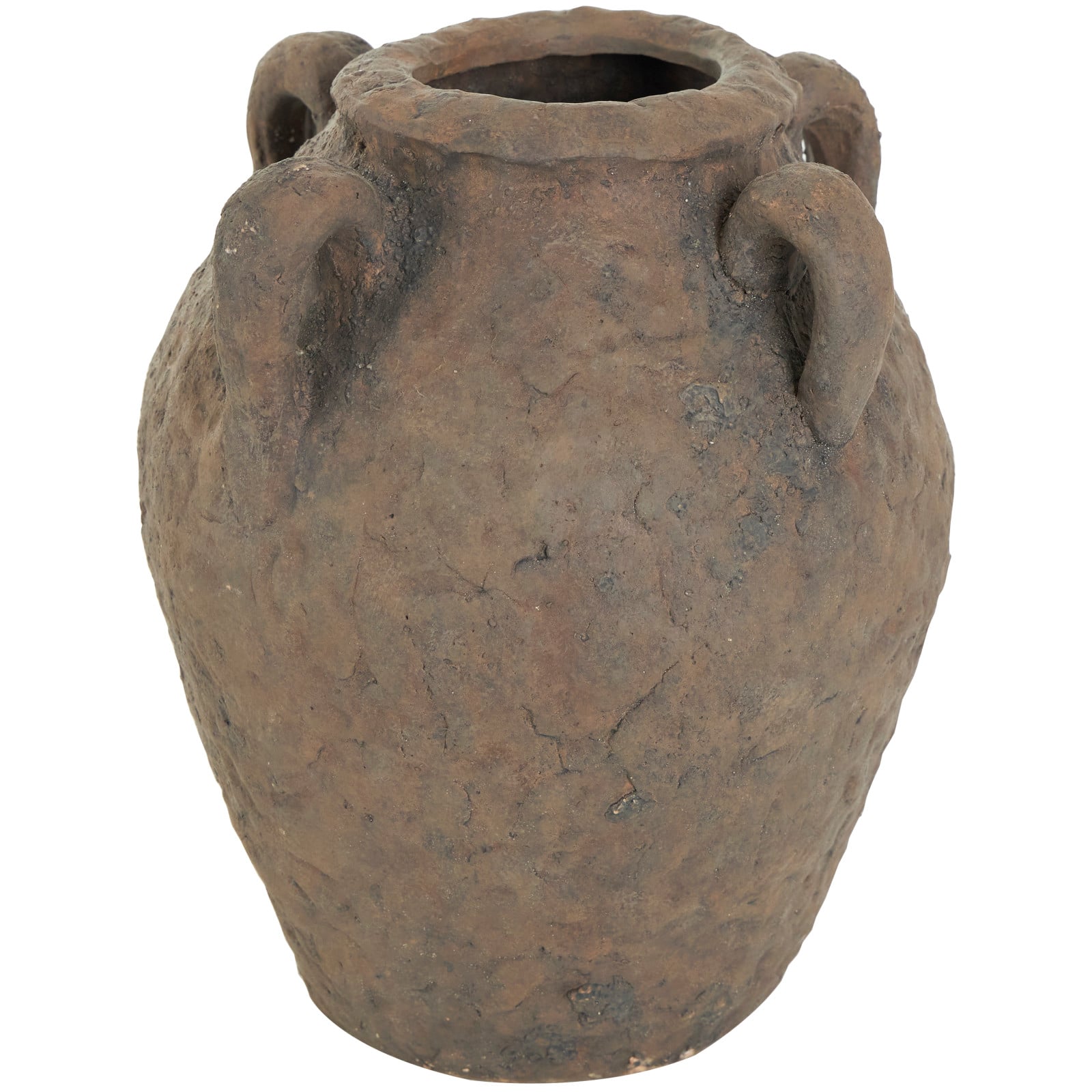 12&#x22; Dark Brown Ceramic Handmade Textured Vase with 4 Handles