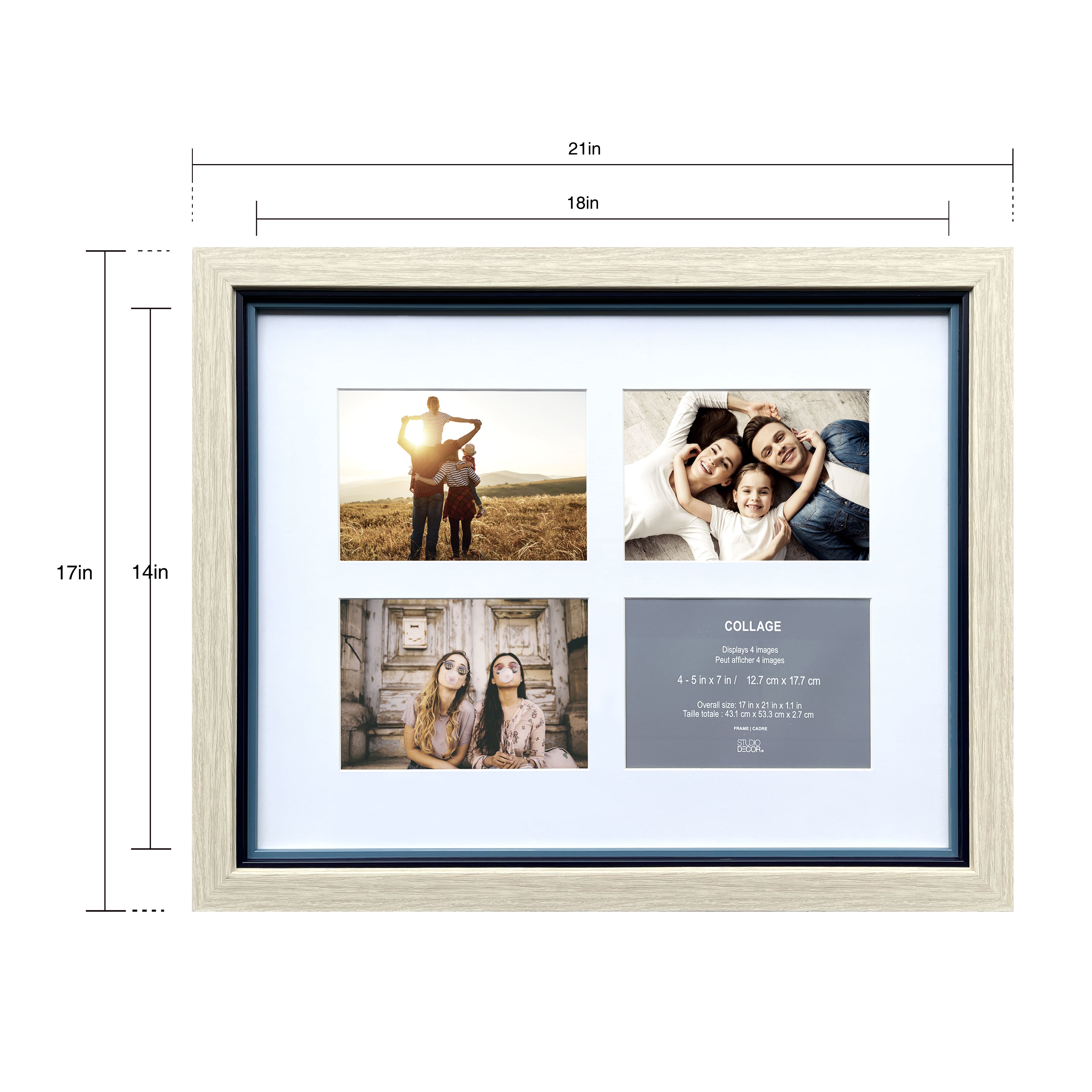 4 Opening Natural Tan &#x26; Navy 5&#x22; x 7&#x22; Collage Frame with Mat by Studio D&#xE9;cor&#xAE;