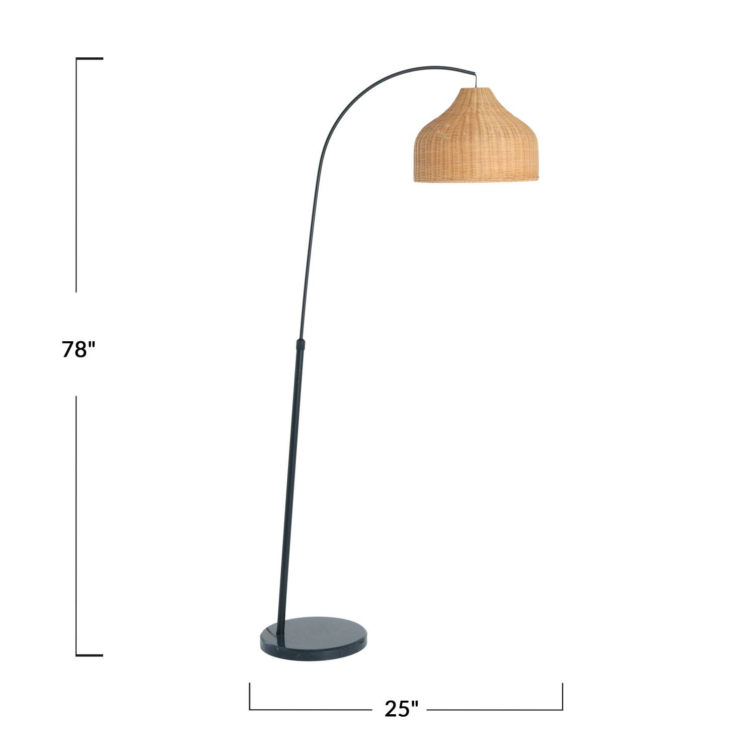 Hello Honey® Modern Boho Floor Lamp with Marble Base & Rattan Shade