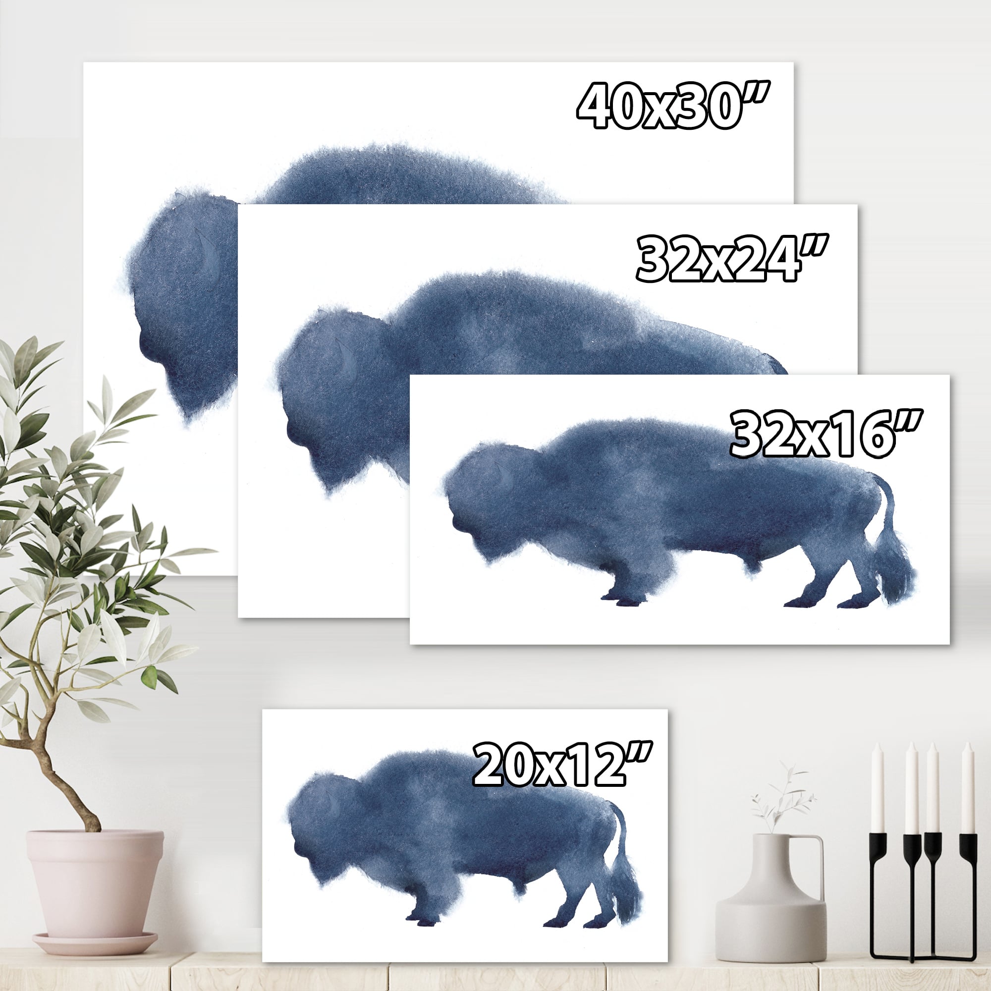 Designart - Navy Blue Bison Silhouette - Farmhouse Canvas Wall Art Print