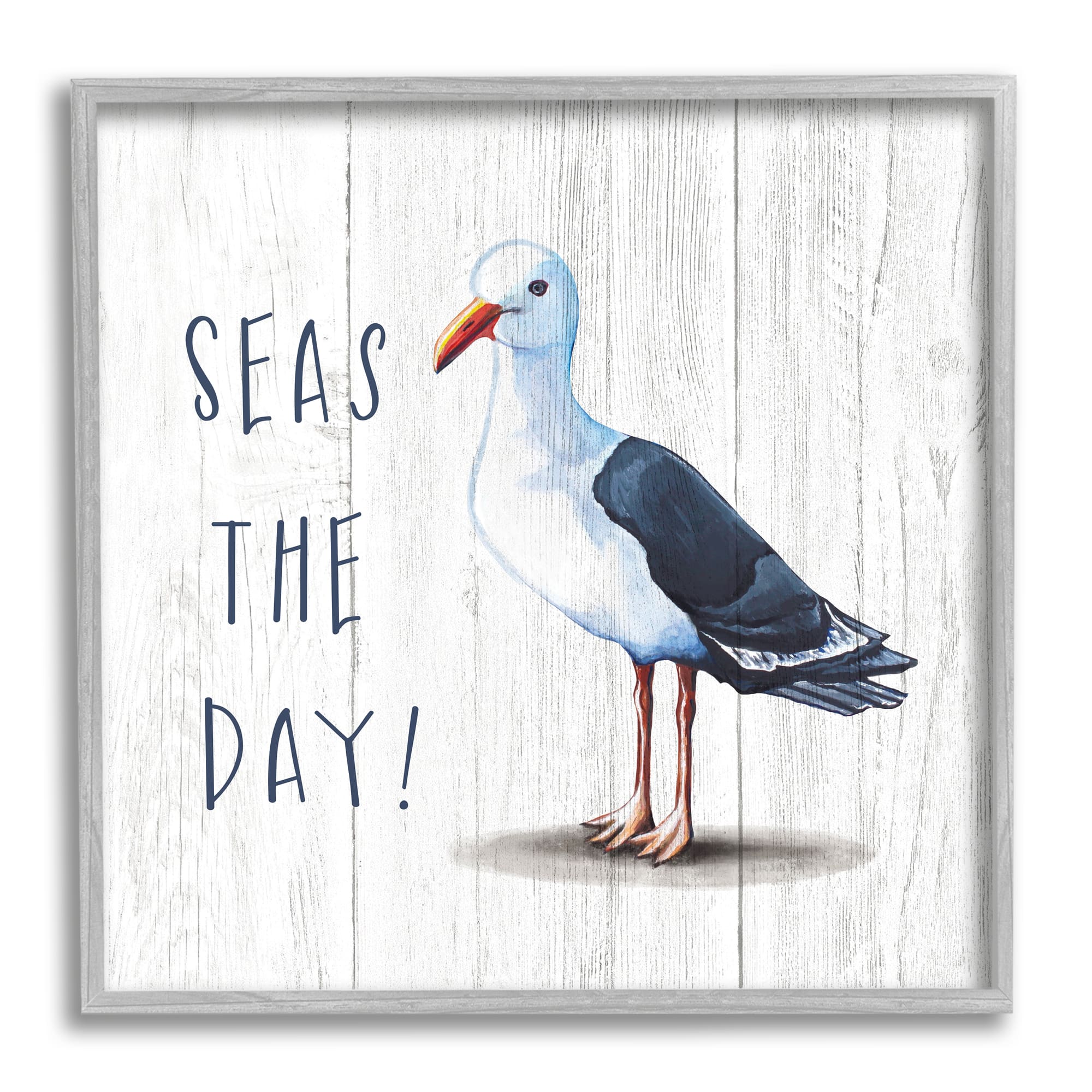 Stupell Industries Seas the Day Sentiment Rustic Nautical Seagull Bird in Frame Wall Art