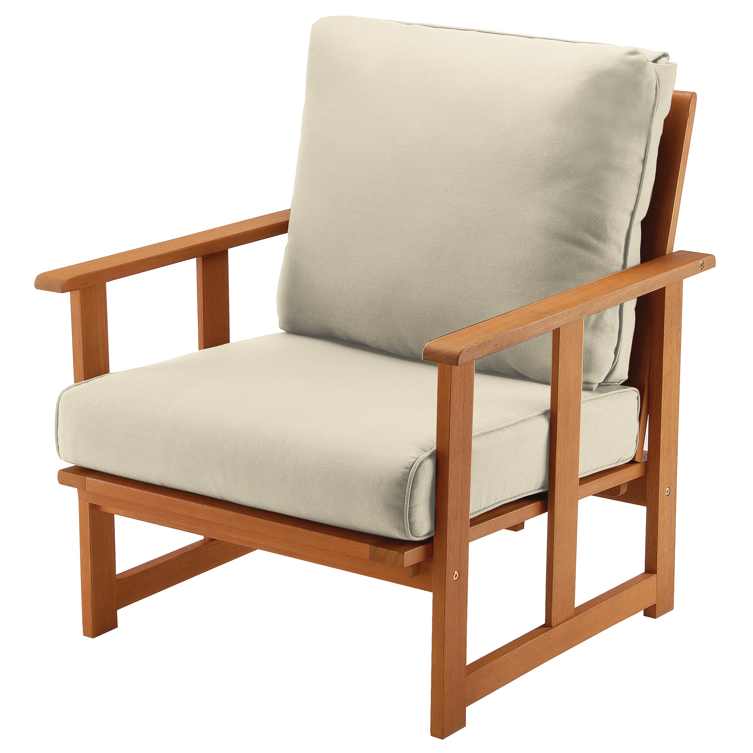 Beige Eucalyptus Grandis Wood Cushioned Club Chair