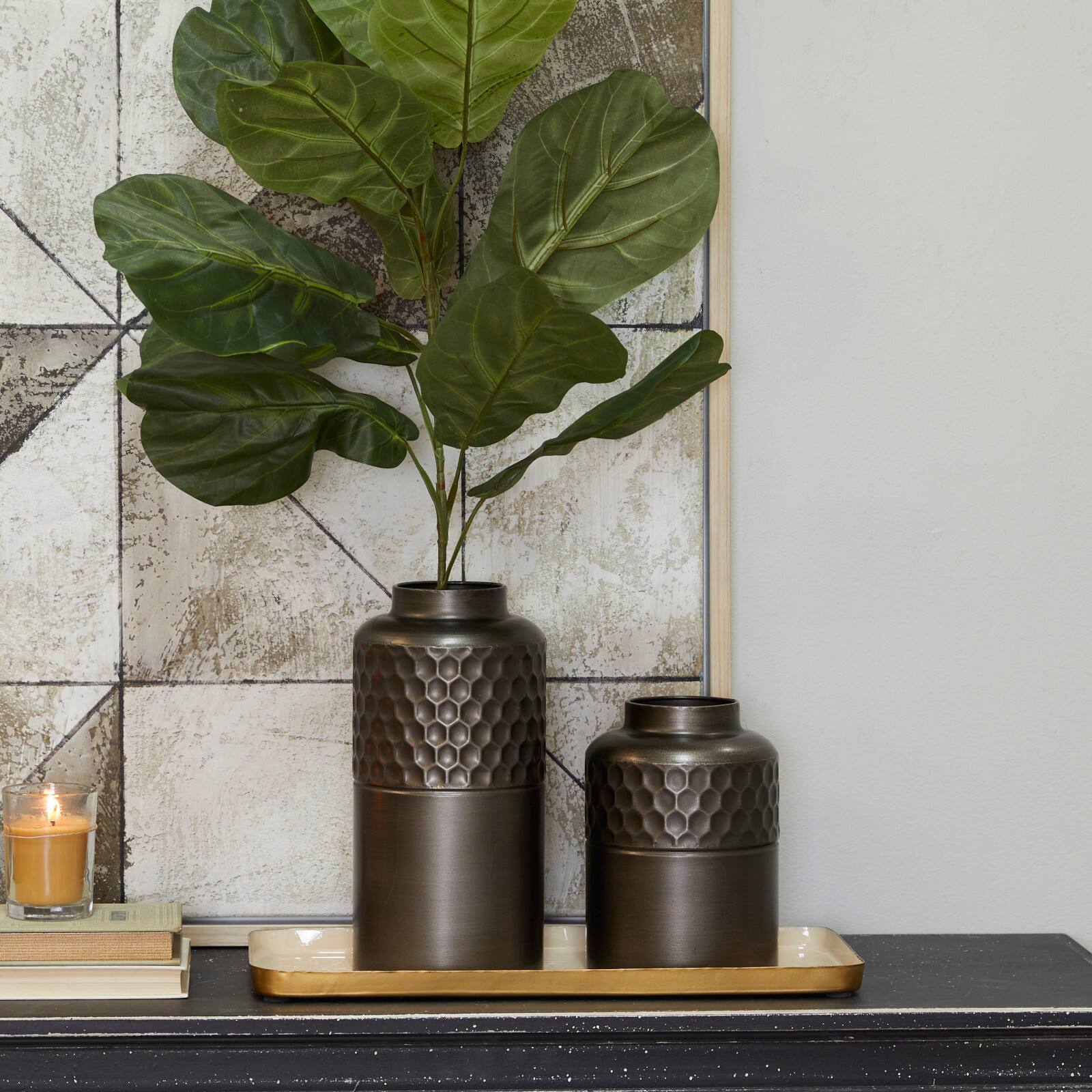 Dark Gray Metal Modern Vase Set