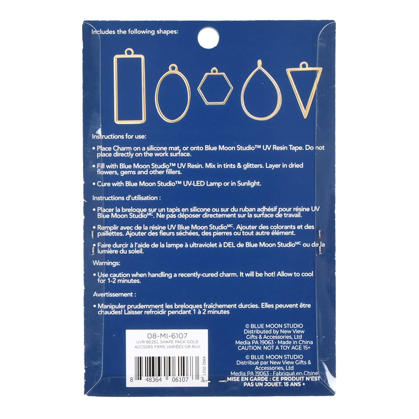 6 Pack: Blue Moon Studio&#x2122; UV Resin Craft Gold Simple Shapes Fillable Metal Charm Set