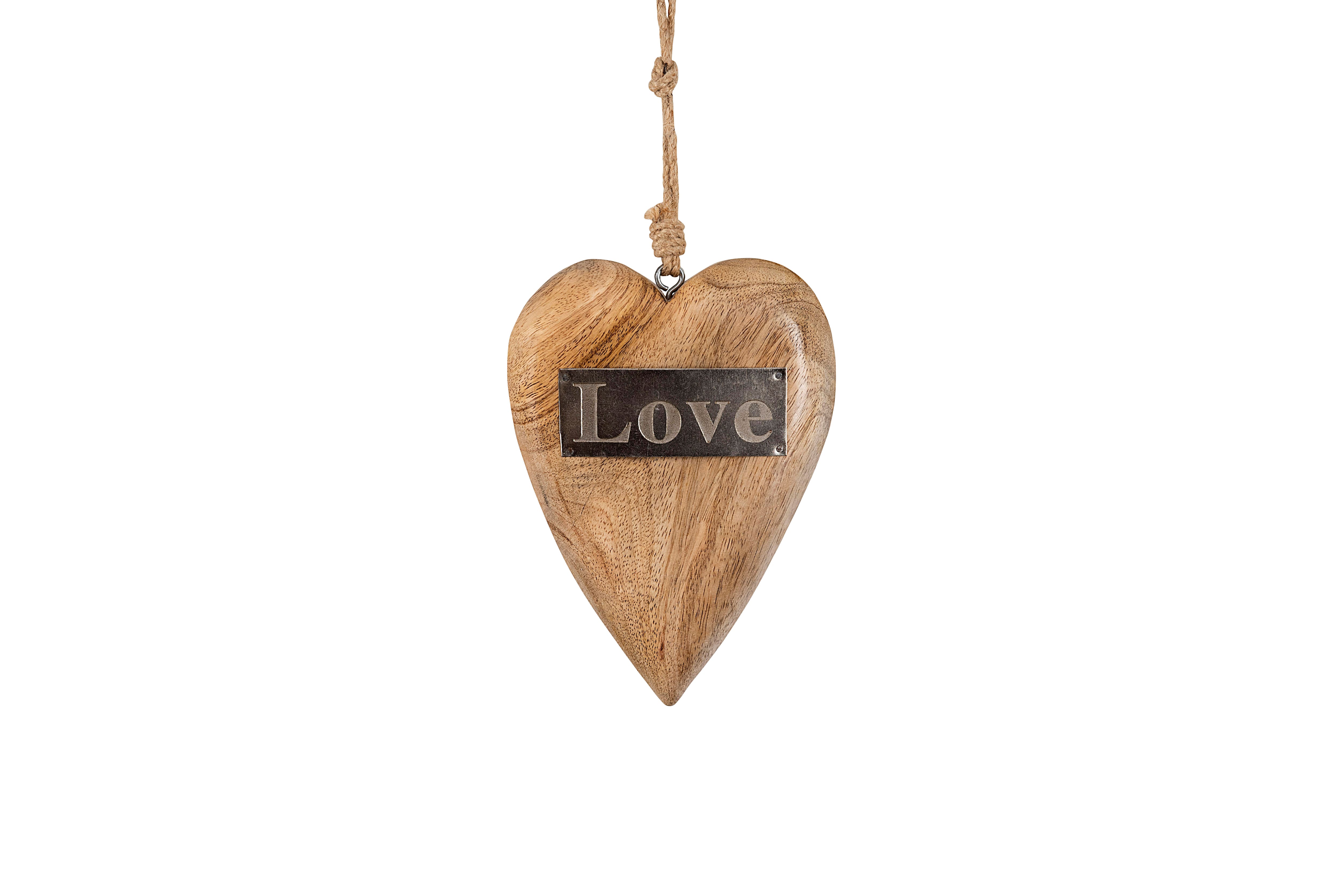 Hello Honey® Mango Wood Hanging Heart with Metal Love