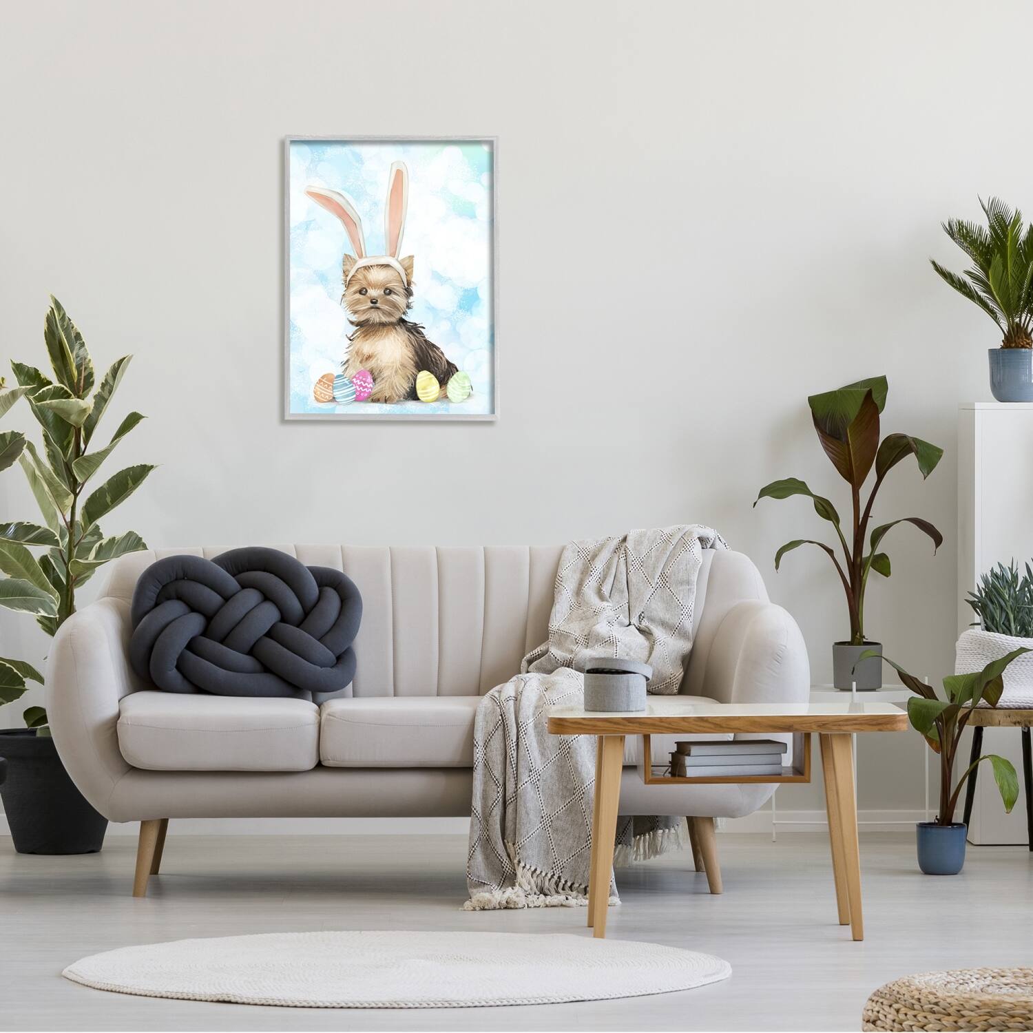 Stupell Industries Easter Yorkie Puppy Bunny Ears Patterned Eggs Framed Giclee Art