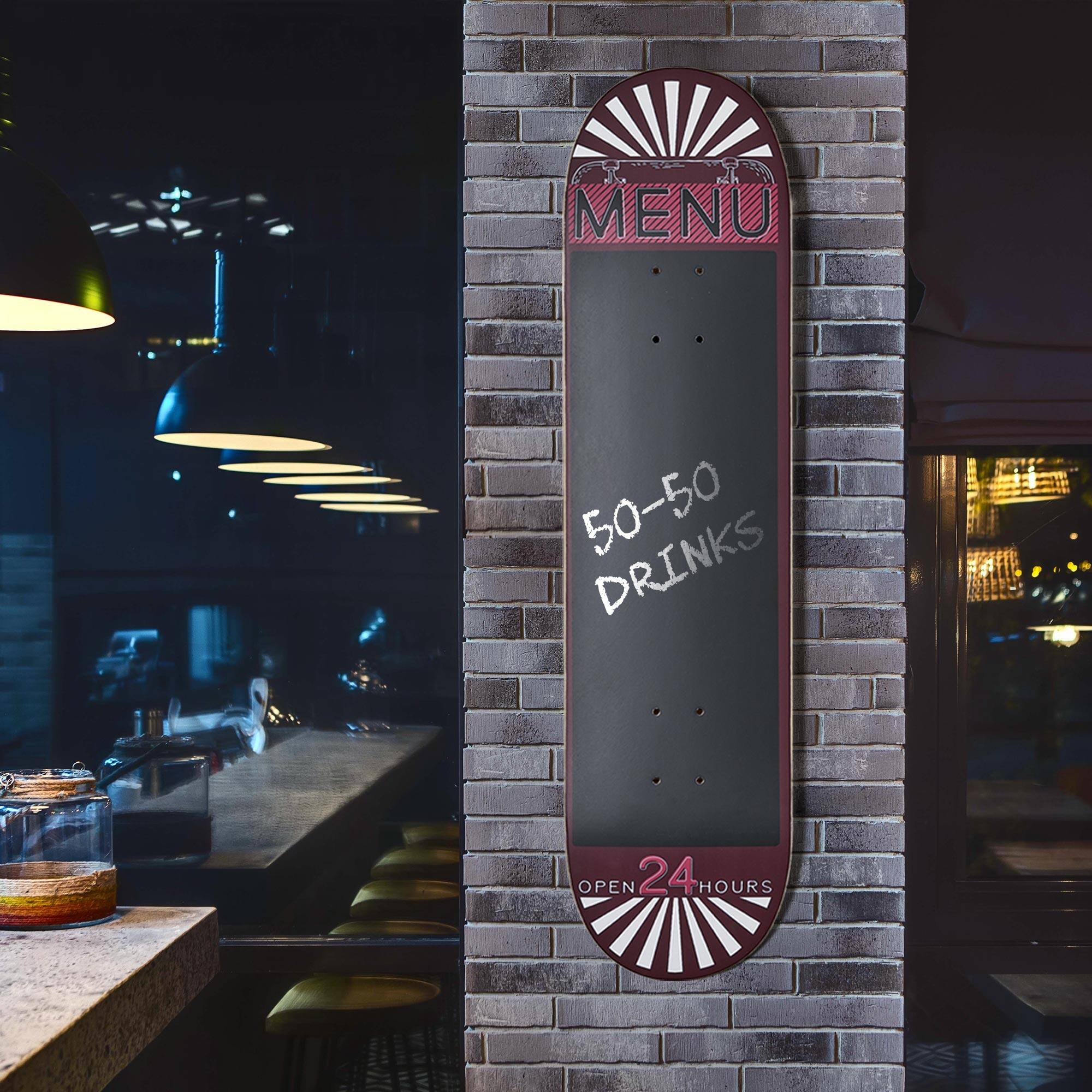American Art Decor Wood Skate Chalkboard Menu, Red, 8&#x22; x 31.5&#x22; , Wall Decor