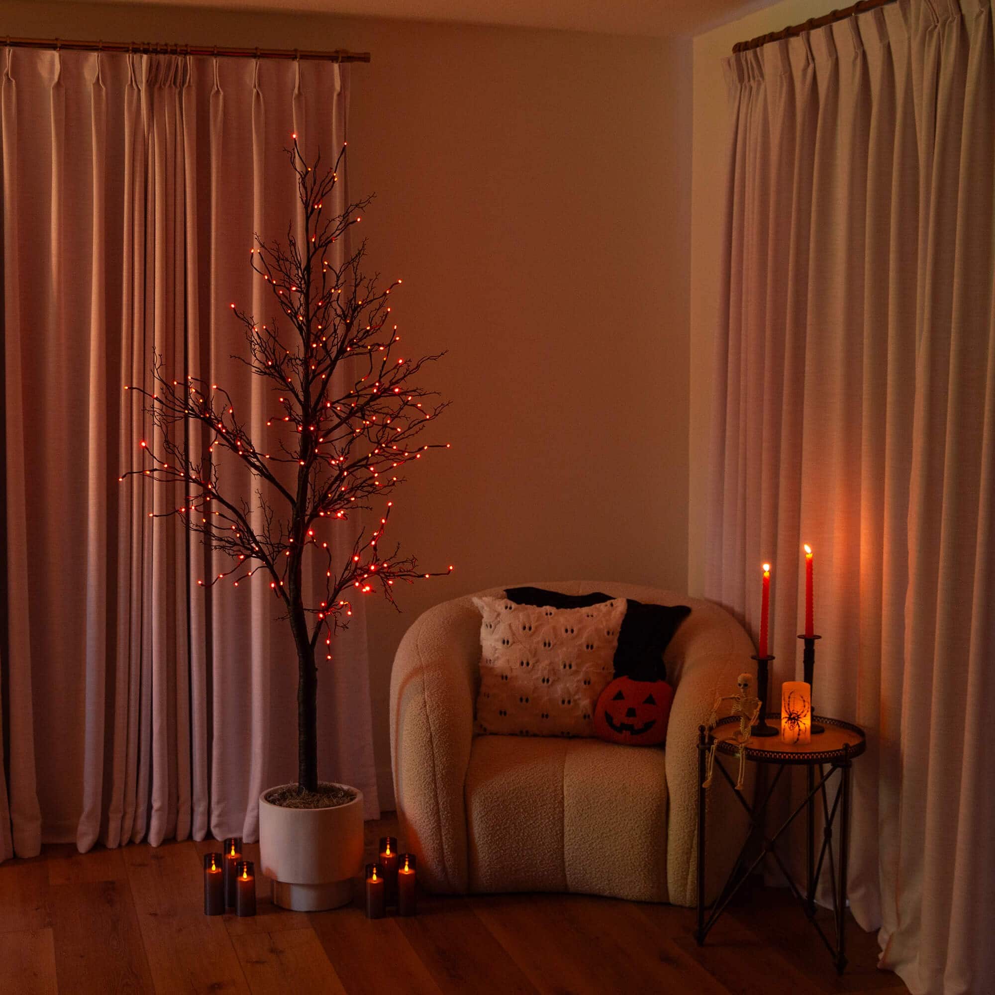 7ft. Pre-Lit Halloween Deluxe Black Twig Artificial Tree with 180 Orange &#x26; Purple LED Lights