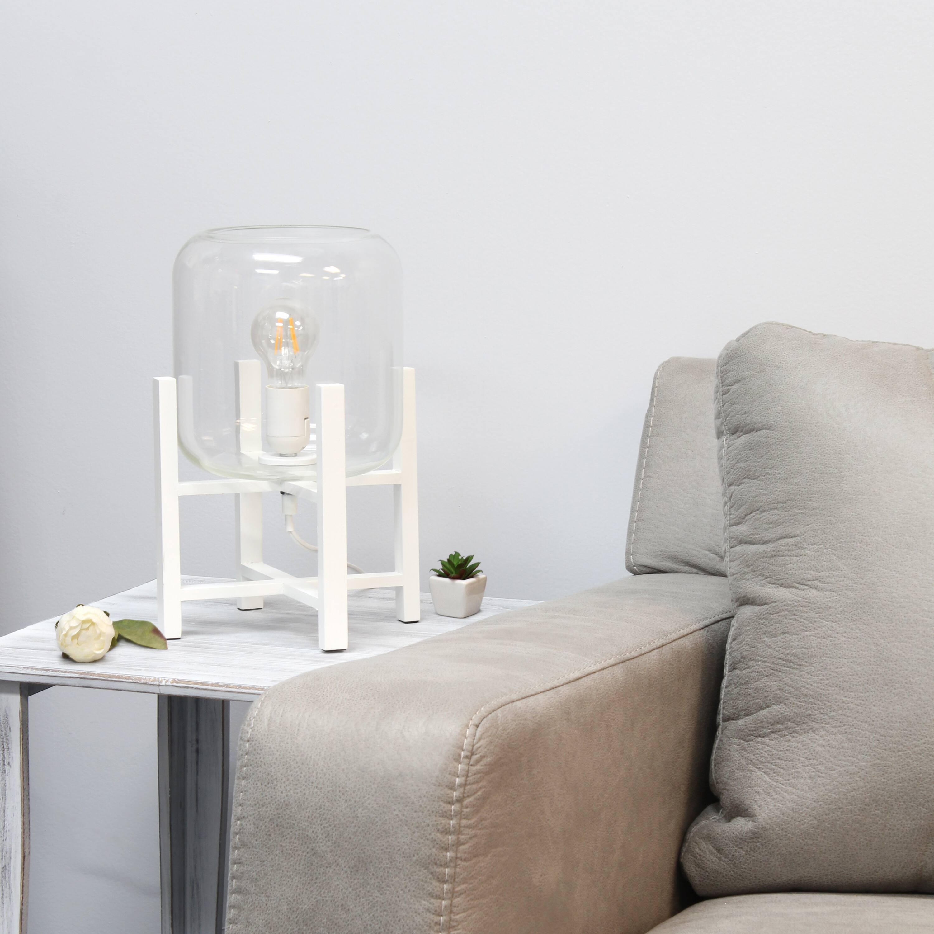 Simple Designs&#x2122; 13.5&#x22; White Wood Mounted Table Lamp with Clear Glass Cylinder Shade
