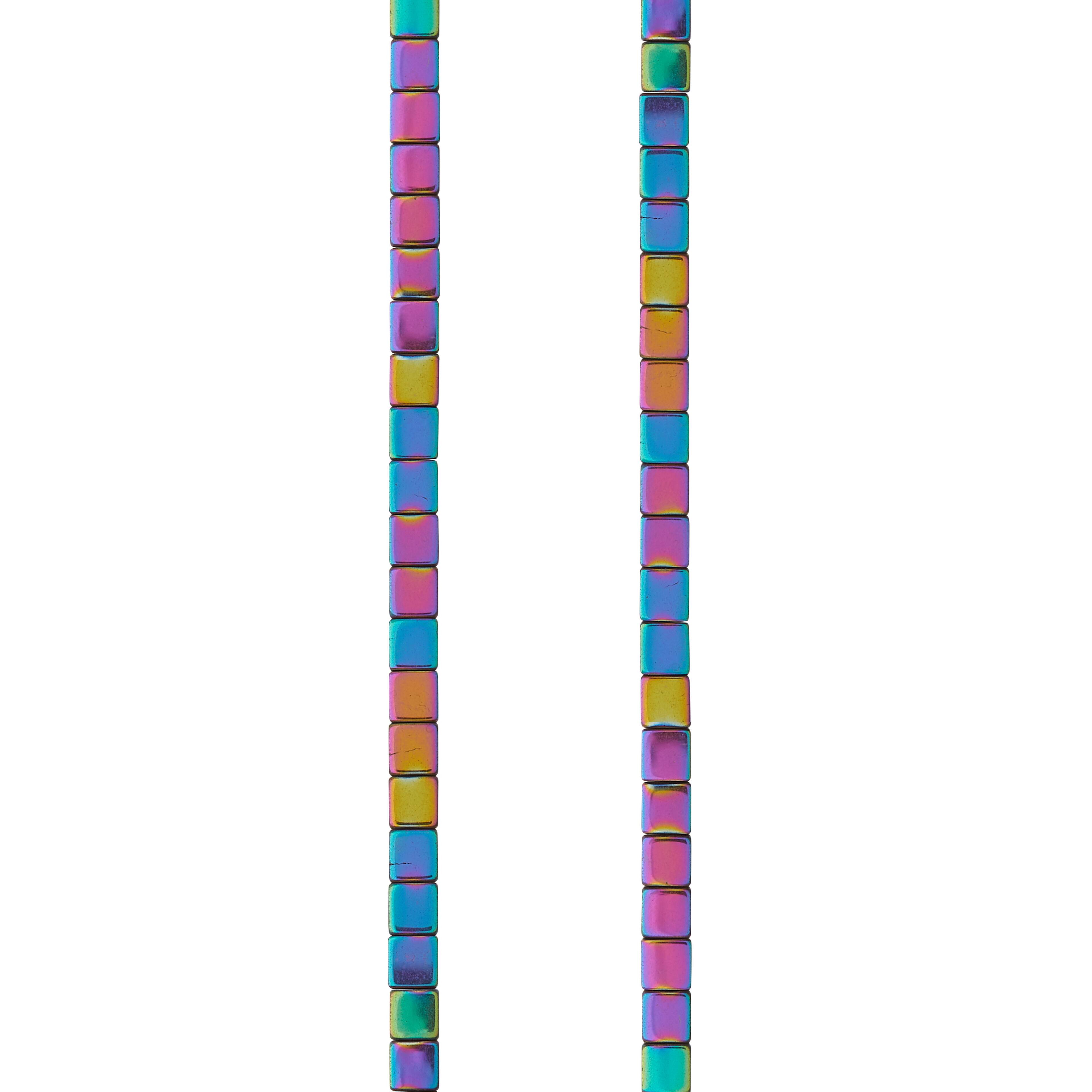12 Pack:  Multicolor Iridescent Hematite Square Beads, 4mm by Bead Landing&#x2122;