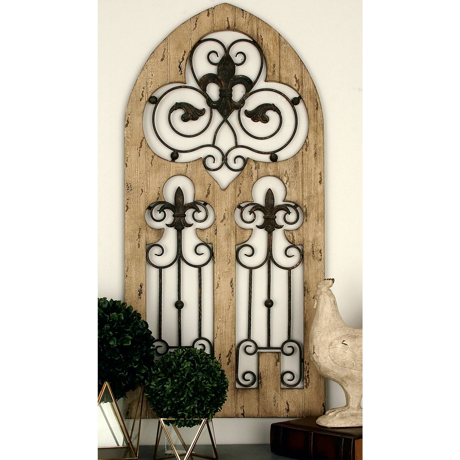 50&#x22; Brown Rustic Metal &#x26; Wood Arched Gate Wall D&#xE9;cor