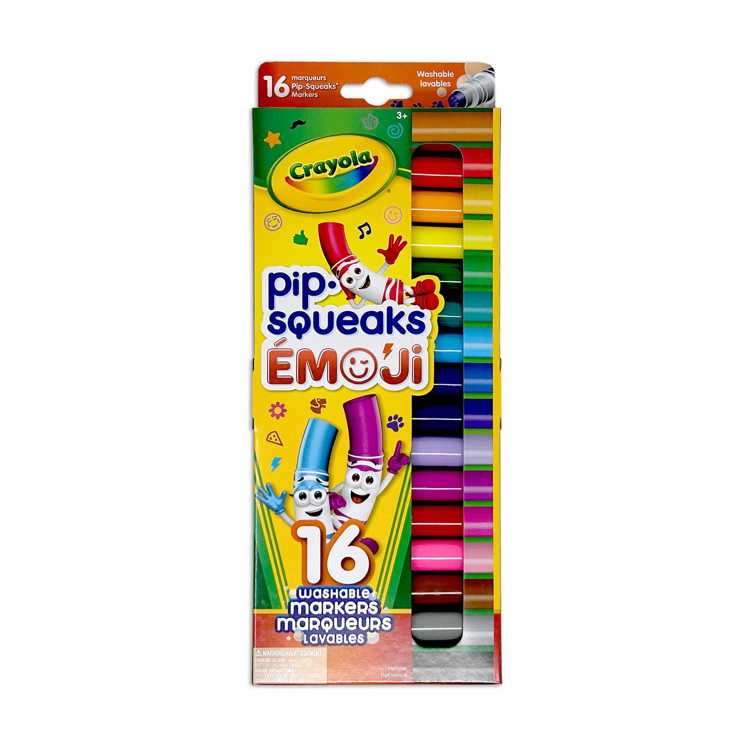 Marqueurs étampeurs lavables à thème d’émoji Pip-Squeaks de Crayola, 16 unités