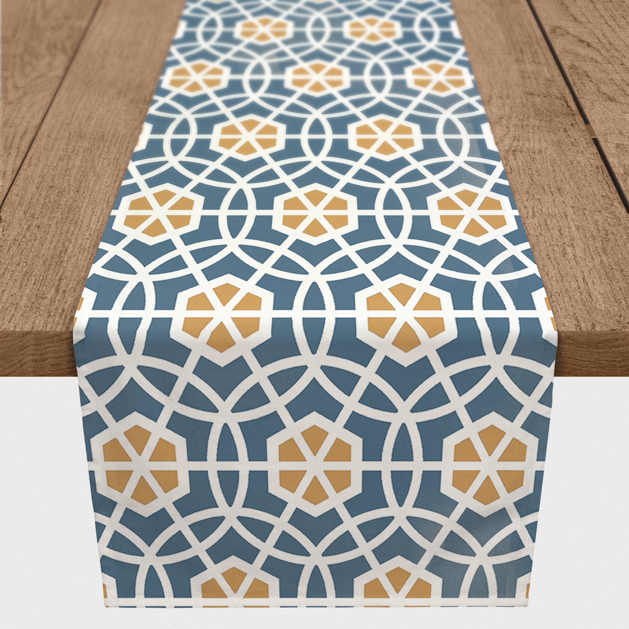72&#x22; Blue &#x26; Yellow Circle Hex Cotton Twill Runner