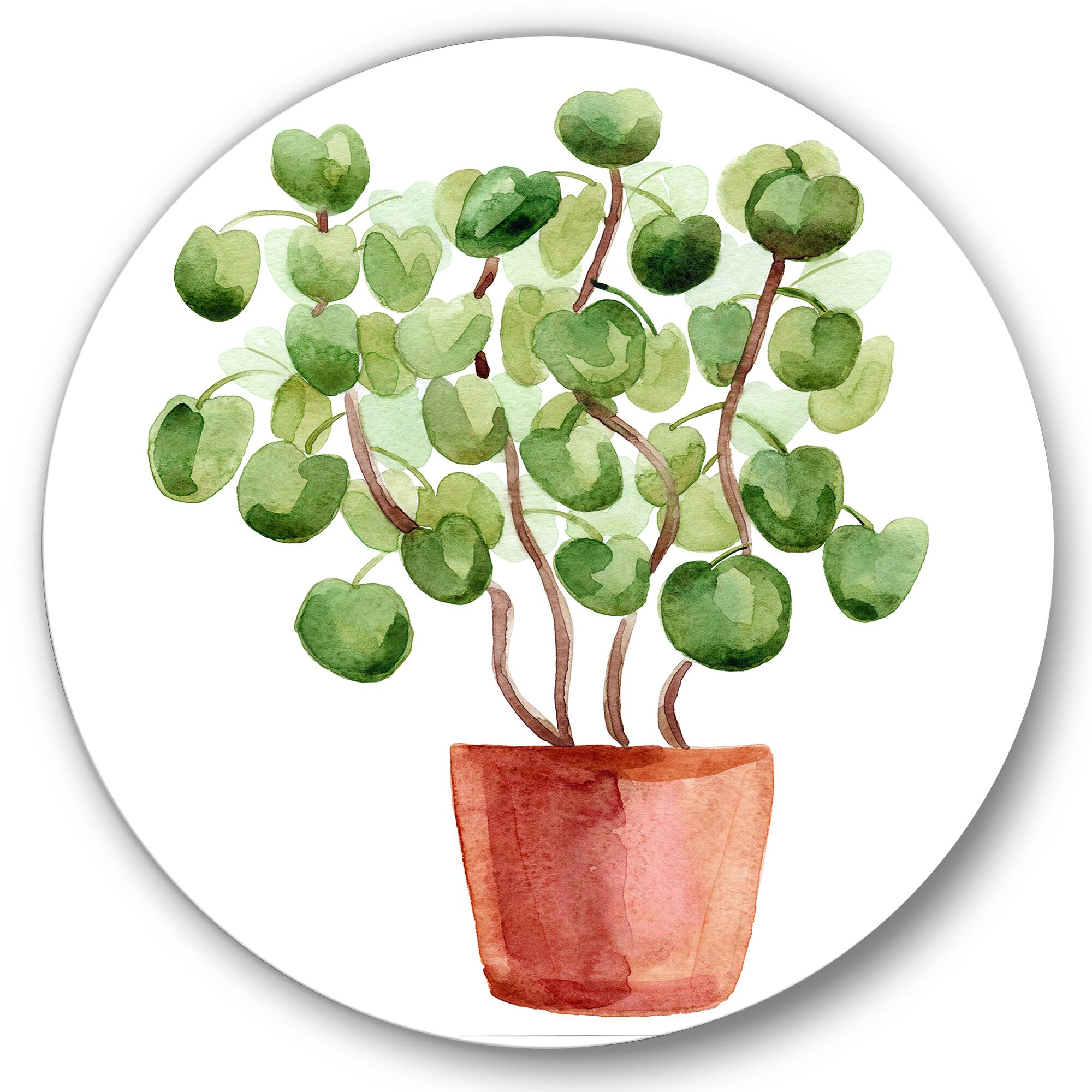 Designart - Chinese Money Plant In Pot - Traditional Metal Circle Wall Art