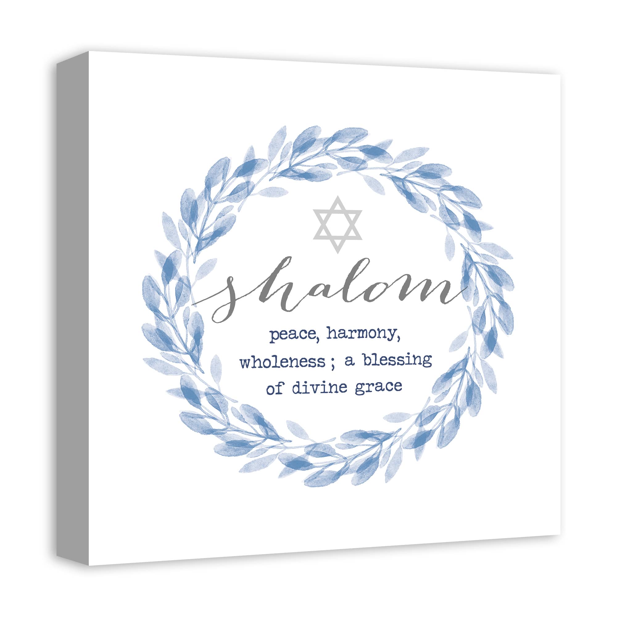 Shalom Def Wreath Blue 16x16 Canvas Wall Art