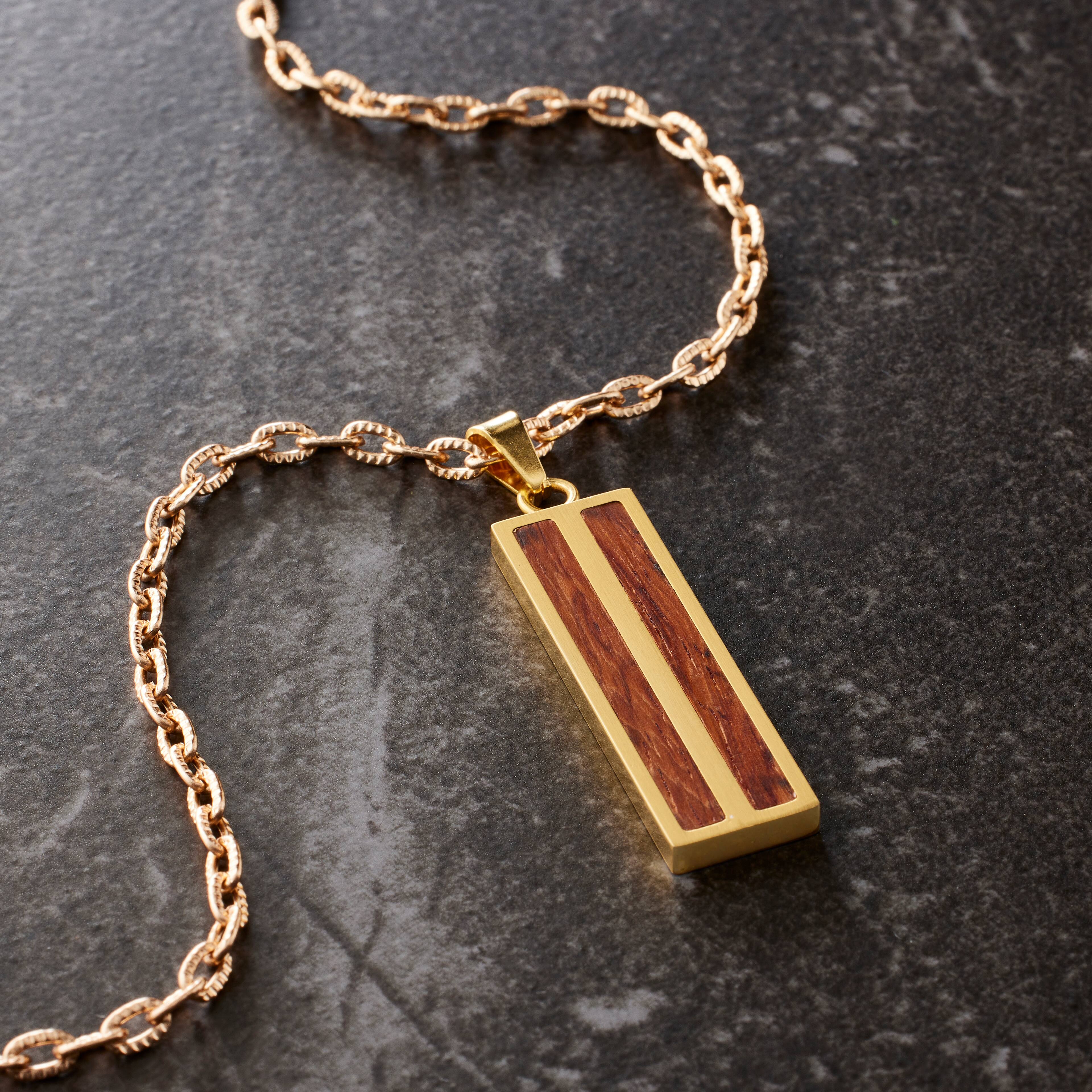 Gold &#x26; Wood Rectangle Pendant by Bead Landing&#x2122;