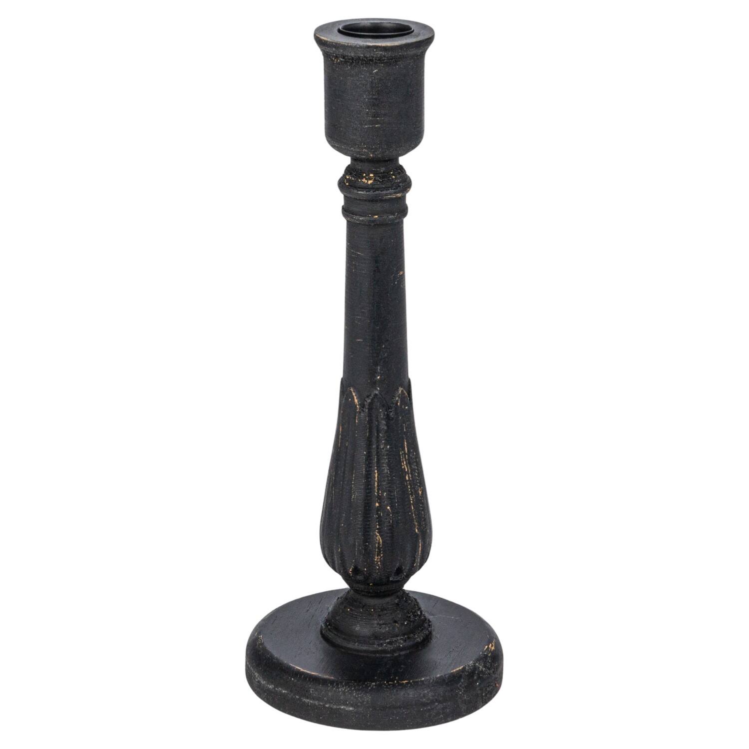 Hello Honey® Round Black Wood Taper Candle Holder Set