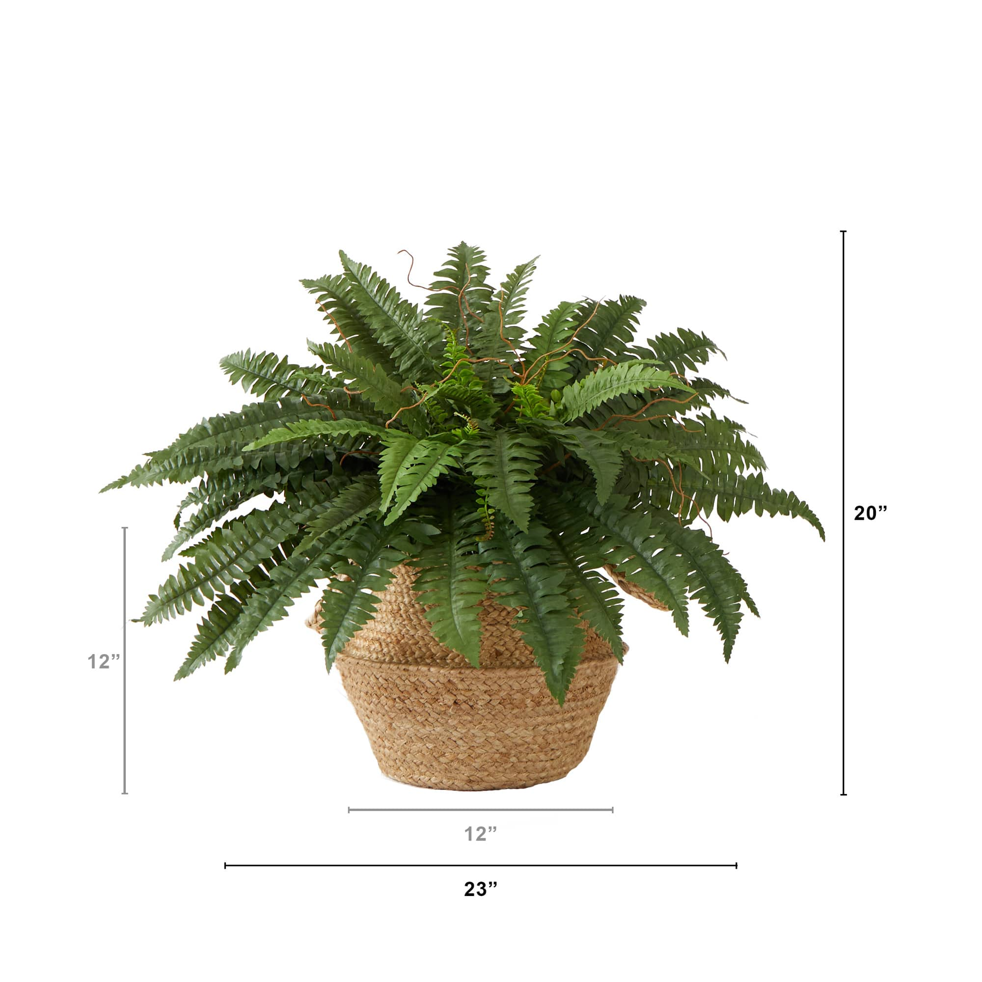 23&#x22; Artificial Boston Fern Plant with Handmade Jute &#x26; Cotton Basket