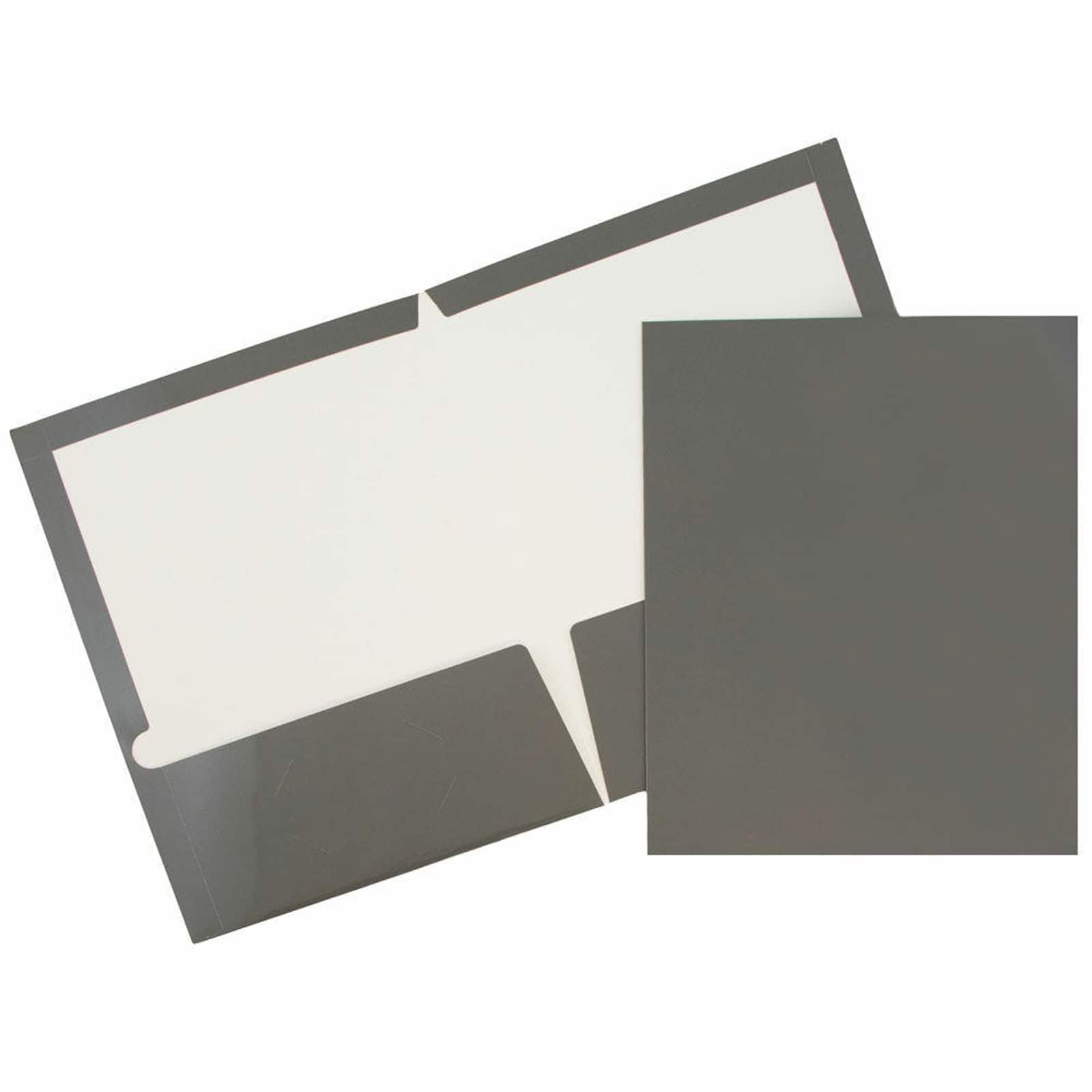 JAM Paper 9.5" x 11.5" Glossy Gray 2 Pocket School Presentation Folders, 12ct.