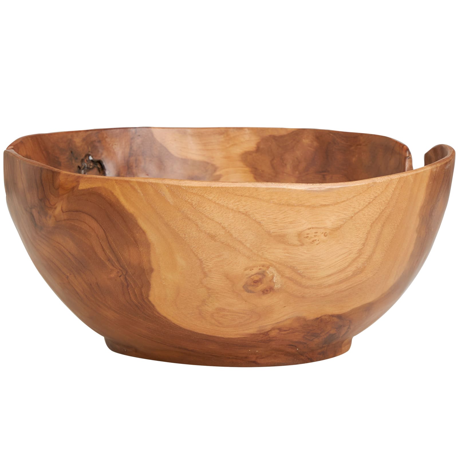 11&#x22; Brown Teak Wood Decorative Bowl with Natural Grooves
