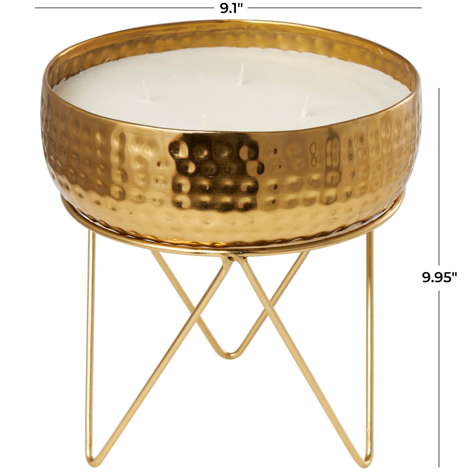 70oz. Roses in Paradise Scented White 4 Wick Candle in Gold Bowl with Tripod Stand