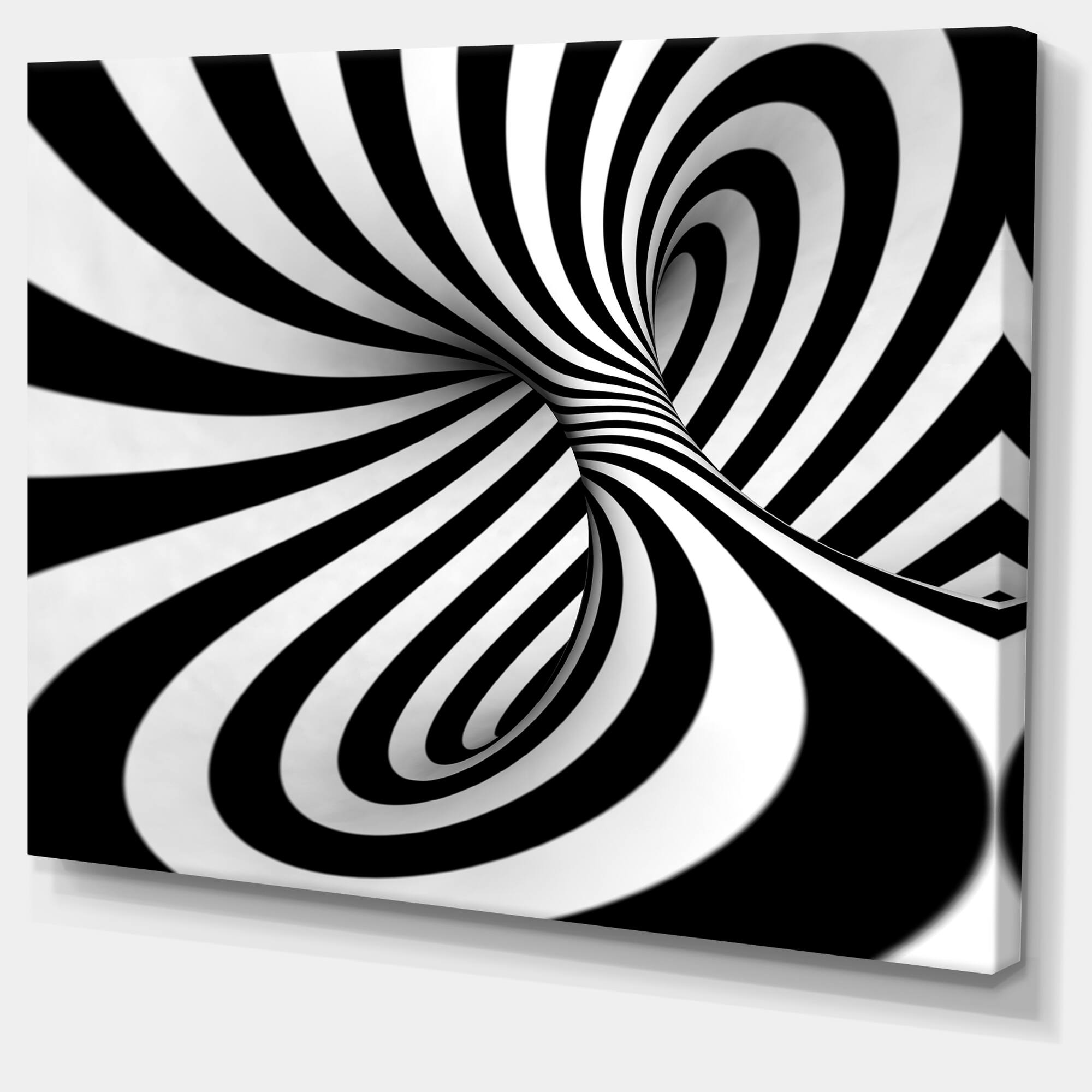 Designart - Spiral Black n White - Abstract Canvas Art Print
