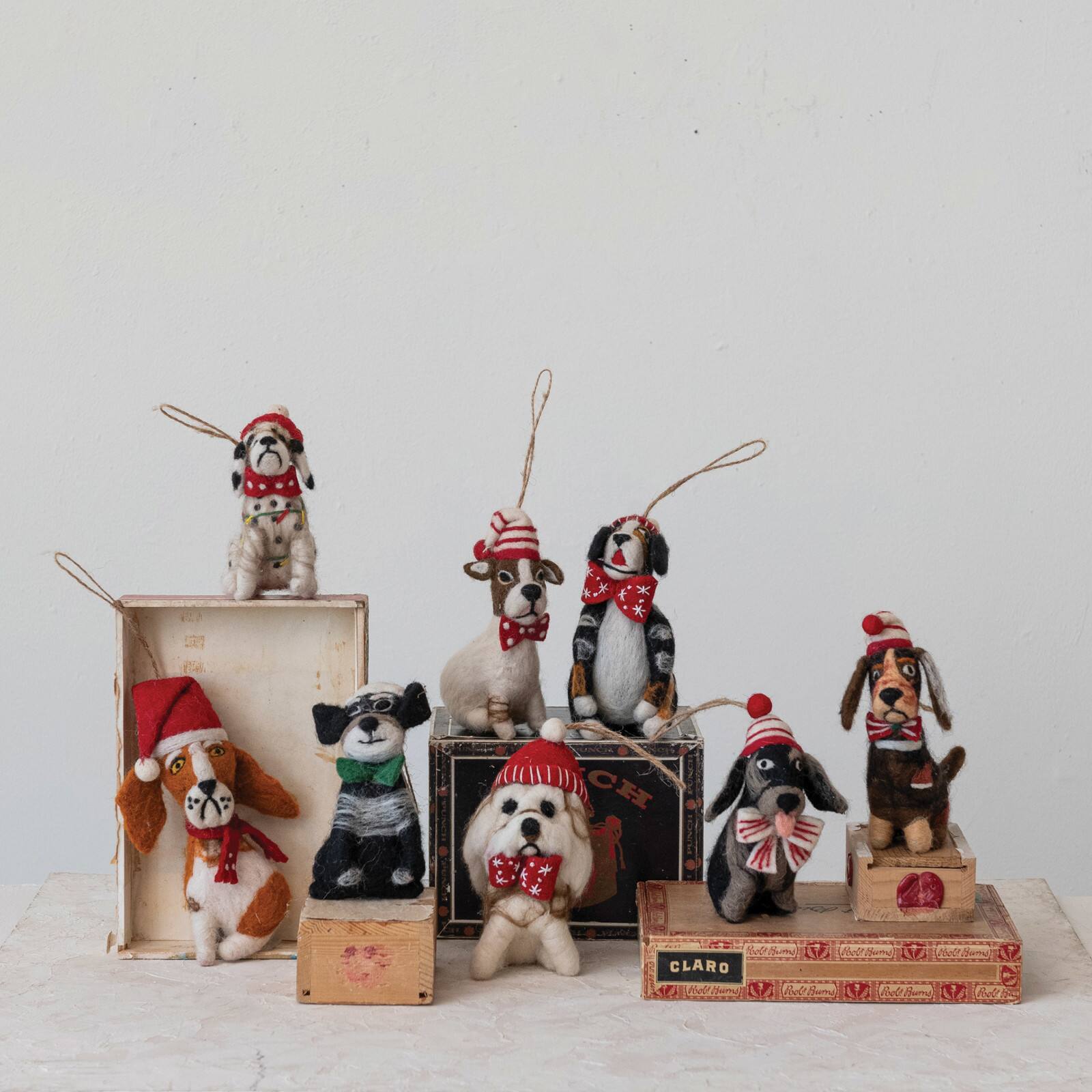 Hello Honey&#xAE; Handmade Wool Felt Christmas Dog Ornament Set