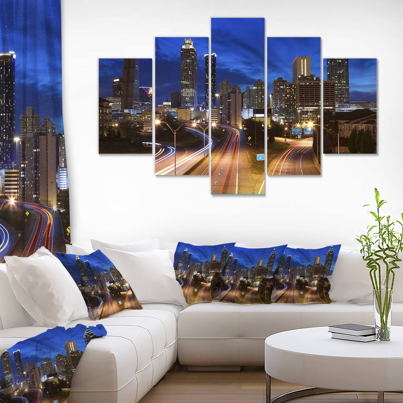 Designart - Atlanta Skyline Twilight Blue Hour - Blue - Cityscape Canvas Print