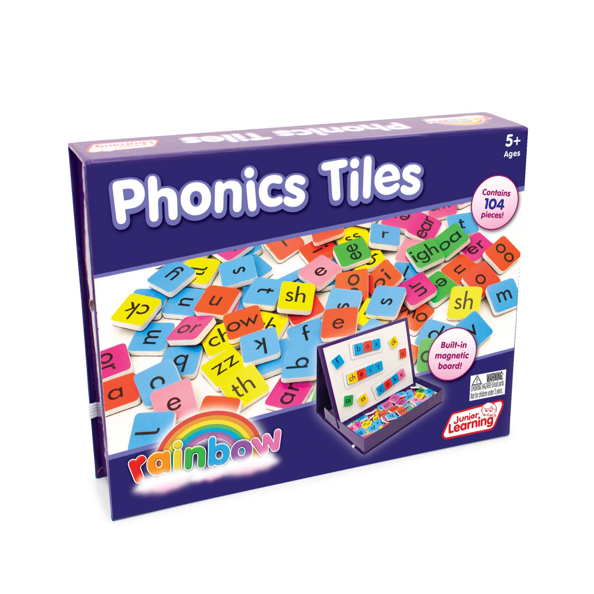 Junior Learning® Rainbow Phonics Tiles with Built-In Magnetic Board Educational Learning Set