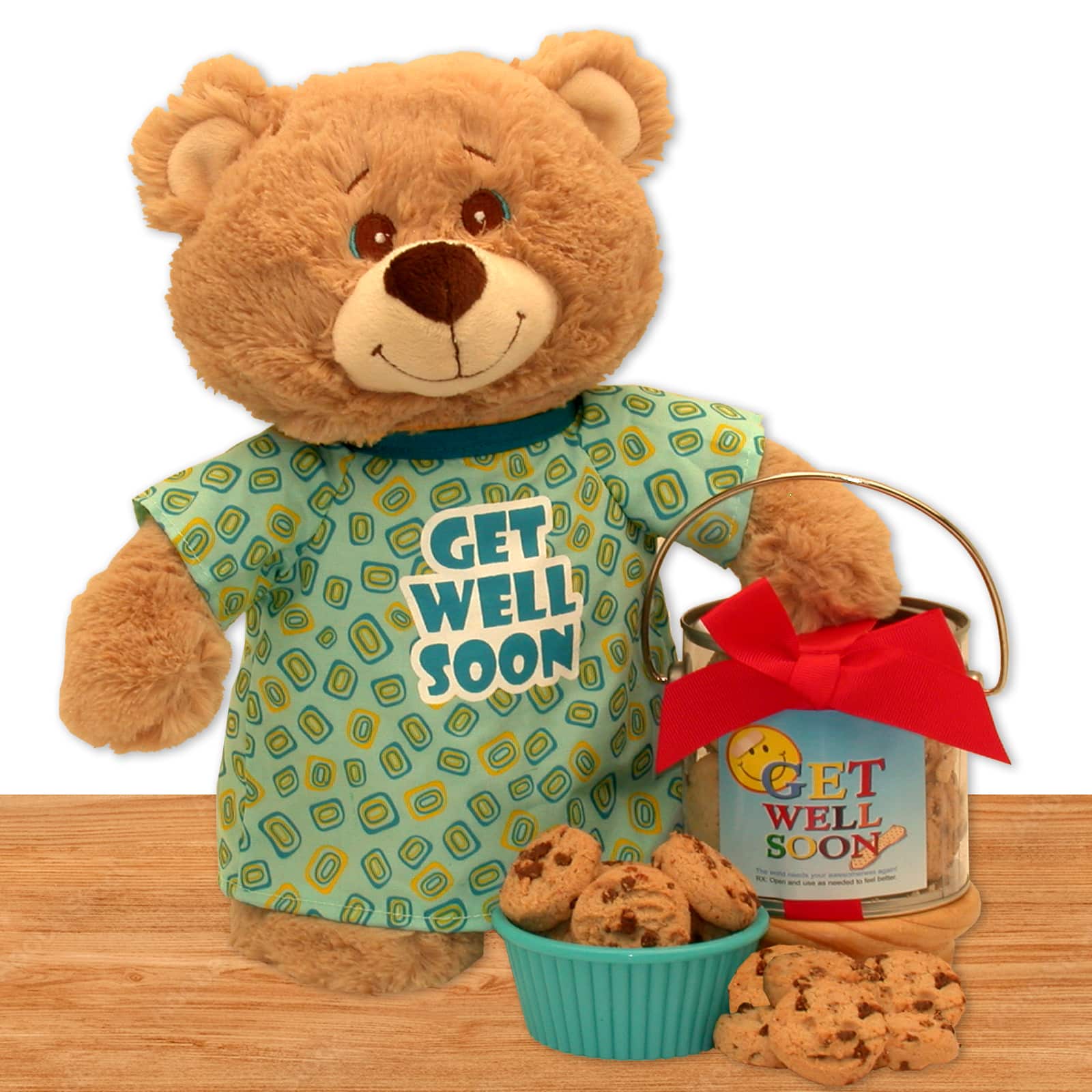 Get Well Soon Teddy Bear & Cookie Pail Set