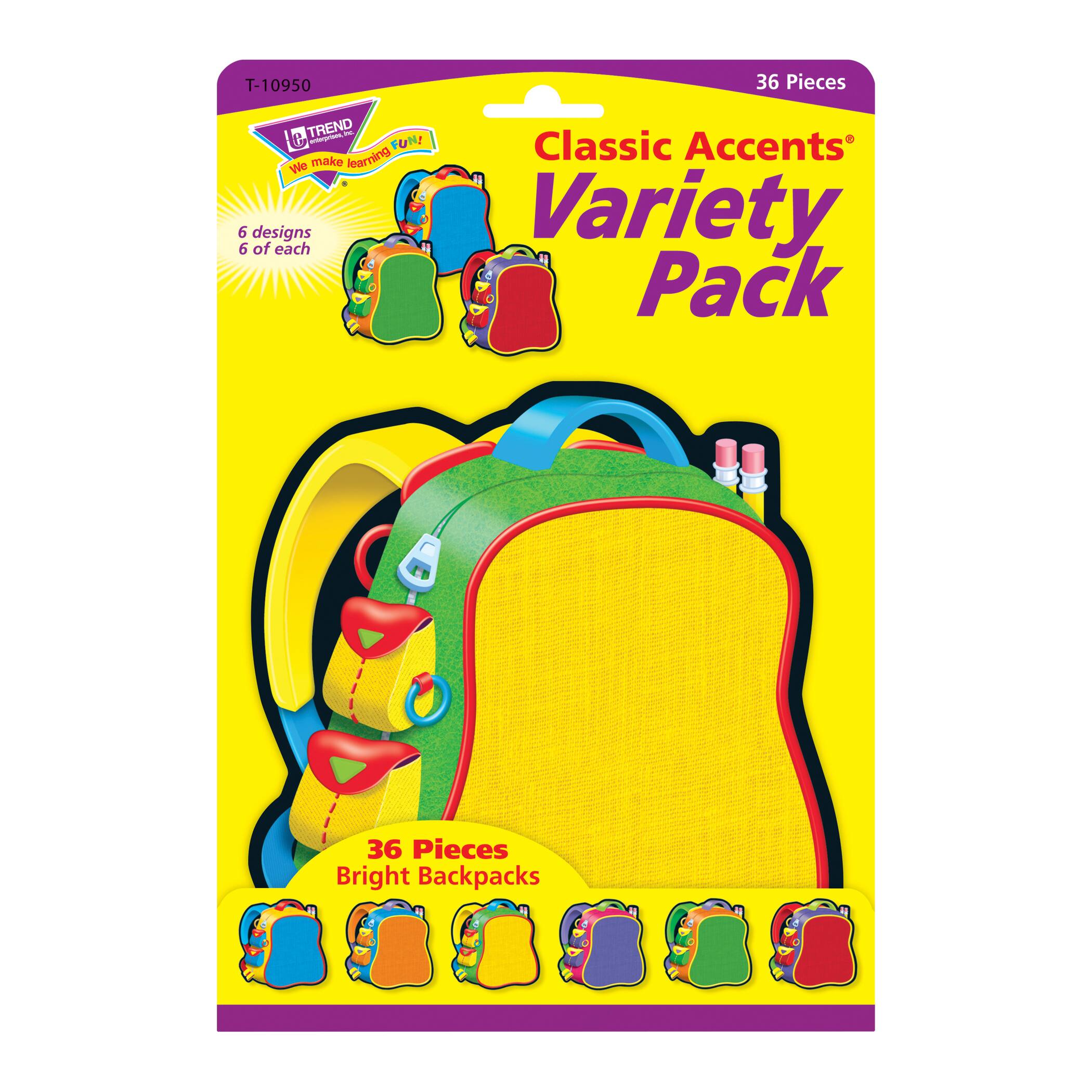 Trend Classic Accents&#xAE; Bright Backpacks Variety Pack, 3 Packs of 36