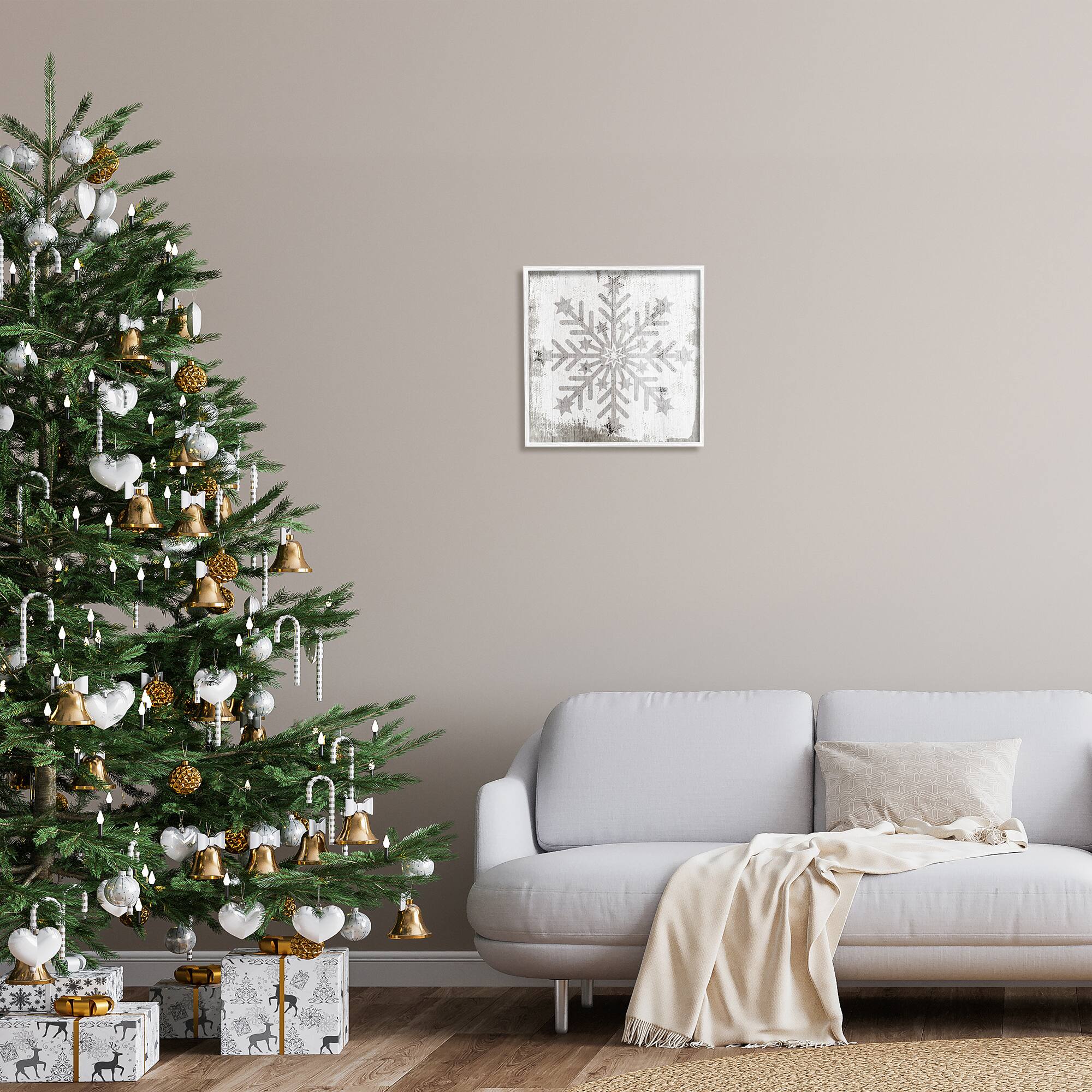 Stupell Industries Winter Snowflake Weathered Pattern Framed Giclee Art