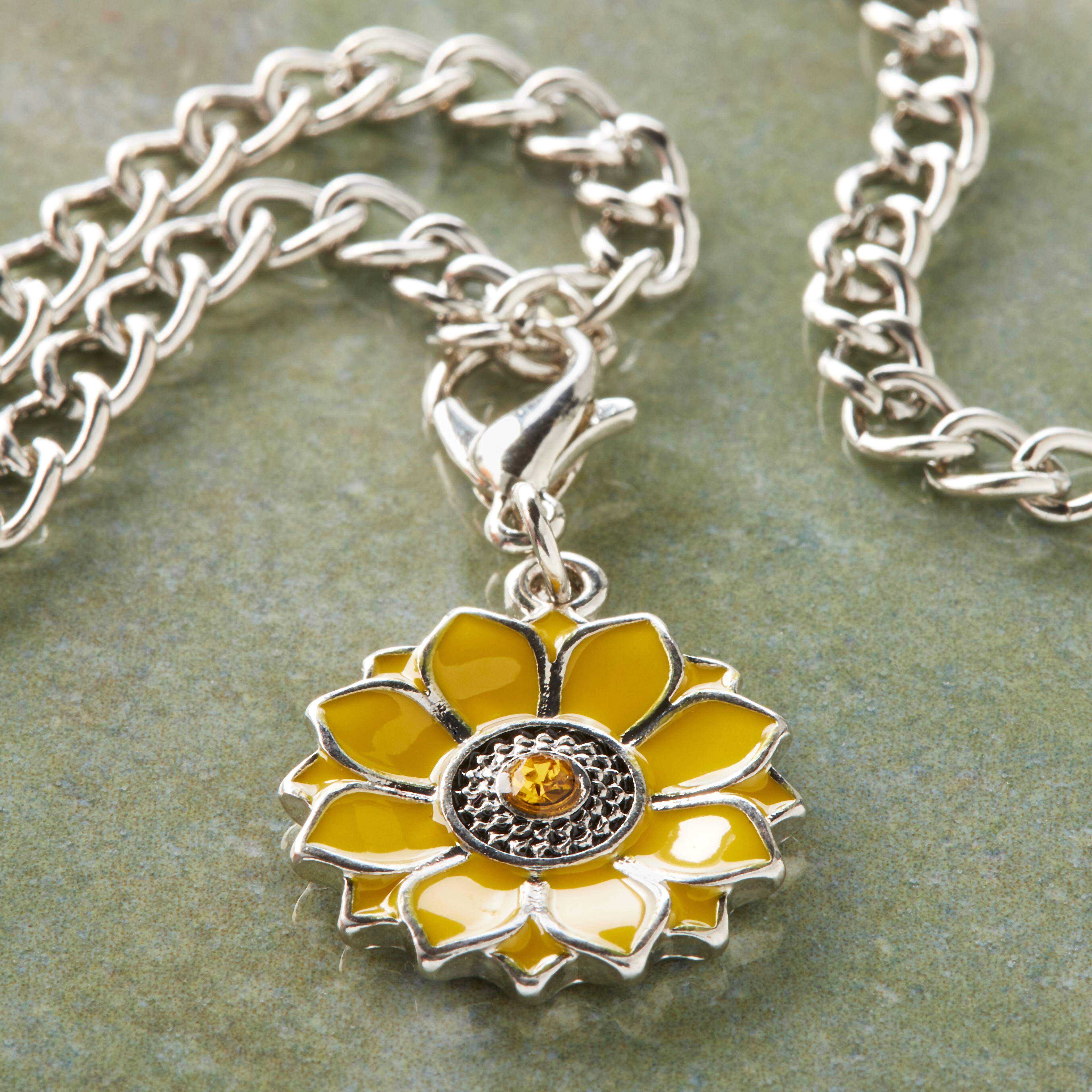 12 Pack: Charmalong&#x2122; Yellow &#x26; Rhodium Sunflower Charm by Bead Landing&#x2122;