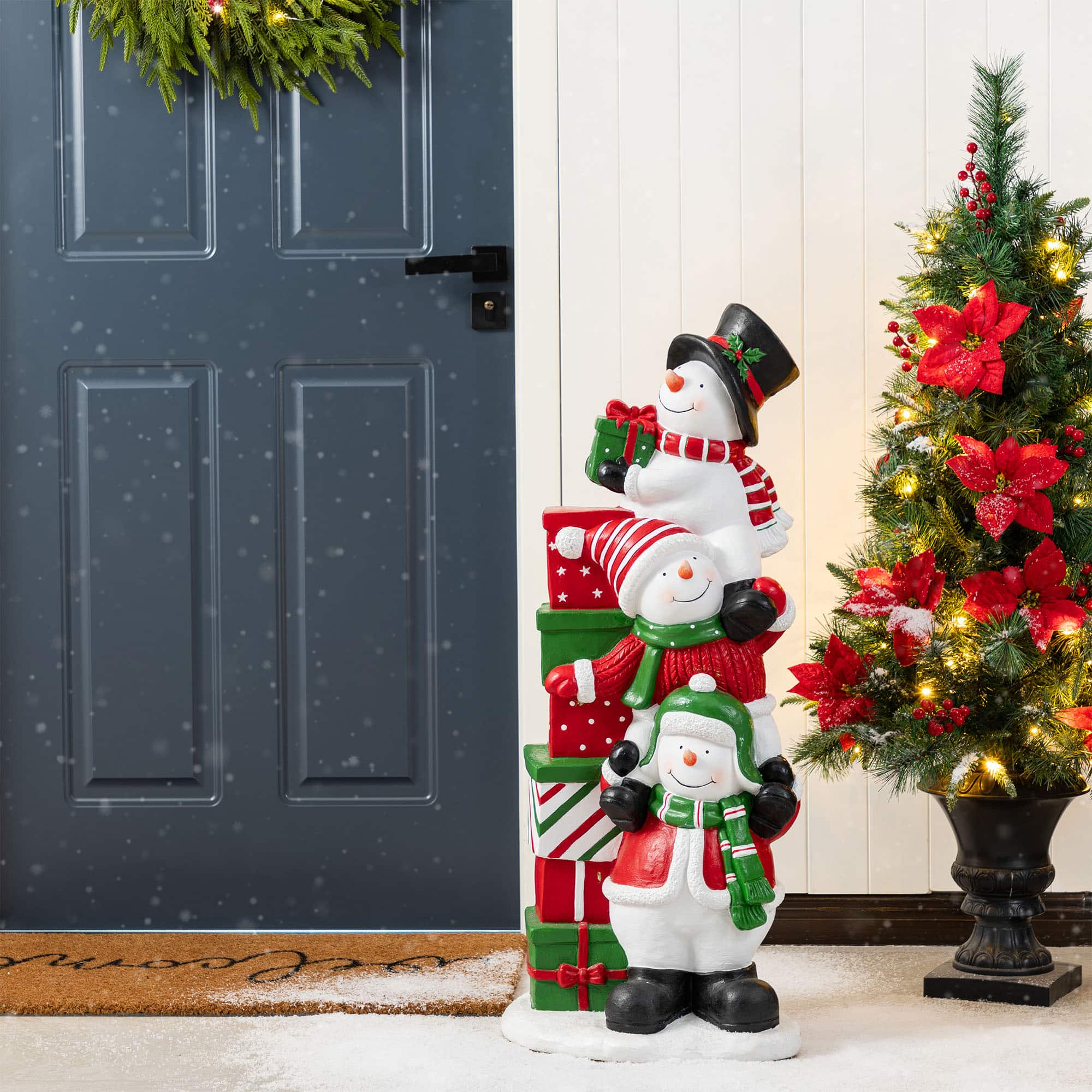 Glitzhome&#xAE; 35.25&#x22; Christmas Resin Stacked Snowman Porch Decor