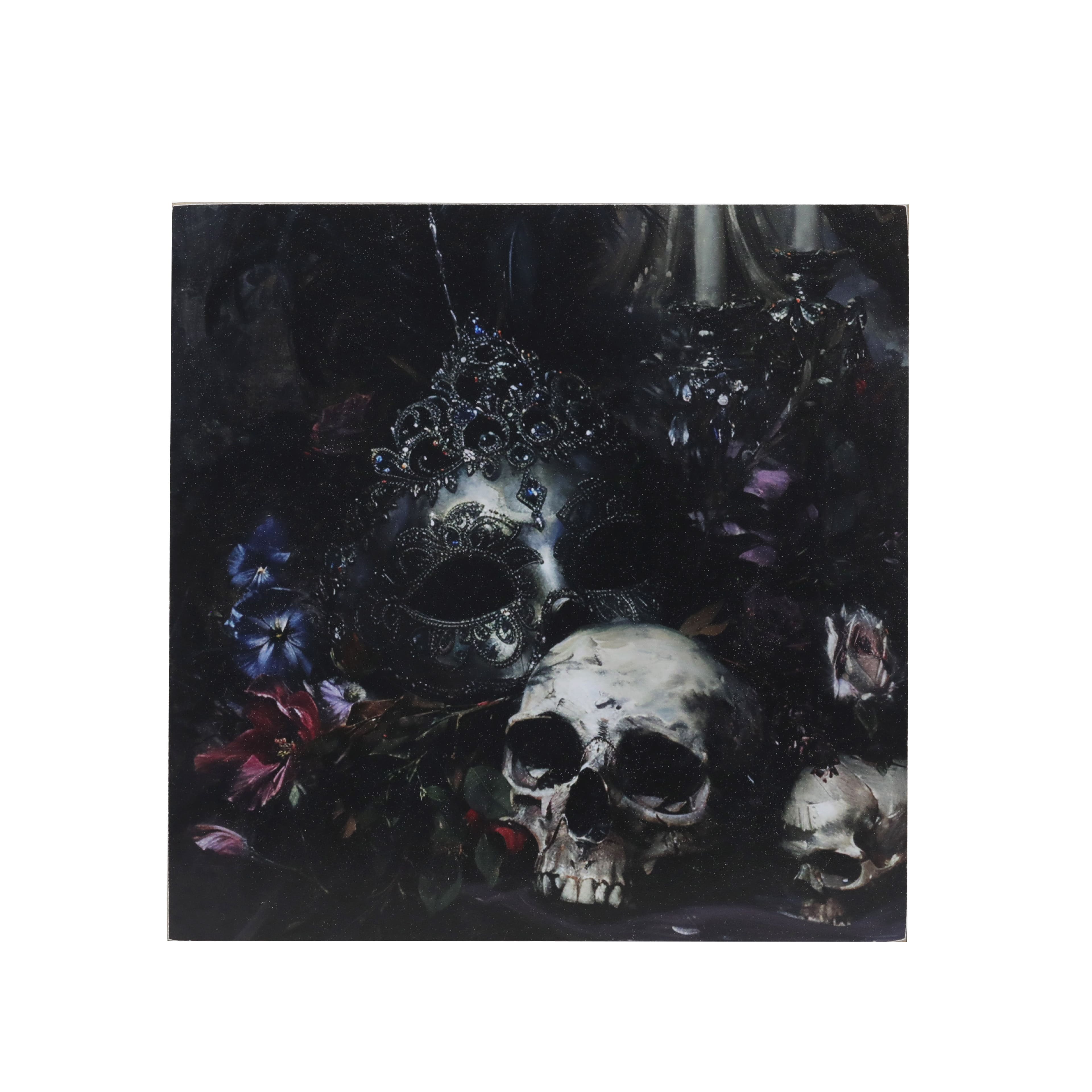 7" Mask with Skull & Flowers Art Block Tabletop Décor by Ashland®