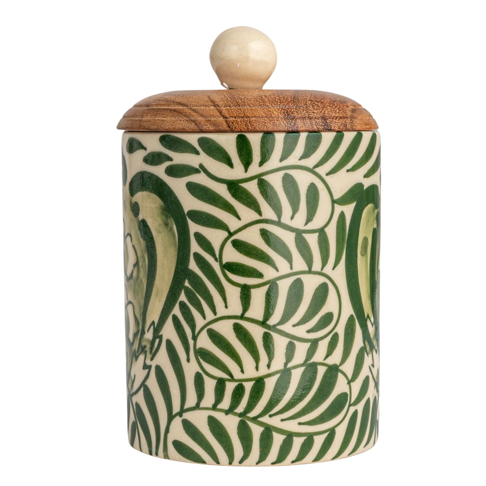 Hello Honey&#xAE; 5&#x22; Green Botanical Design Stoneware Canister