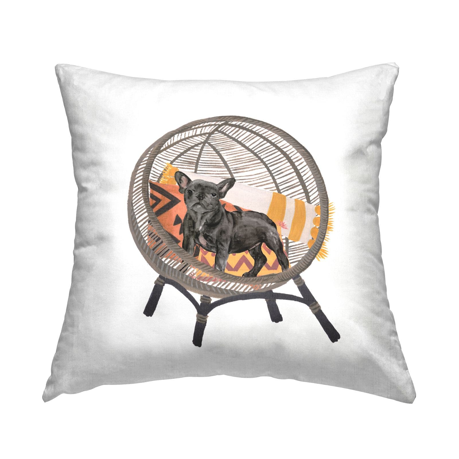 Stupell Industries Black Puppy Dog Boho Woven Chair Throw Pillow, 18" x 18"