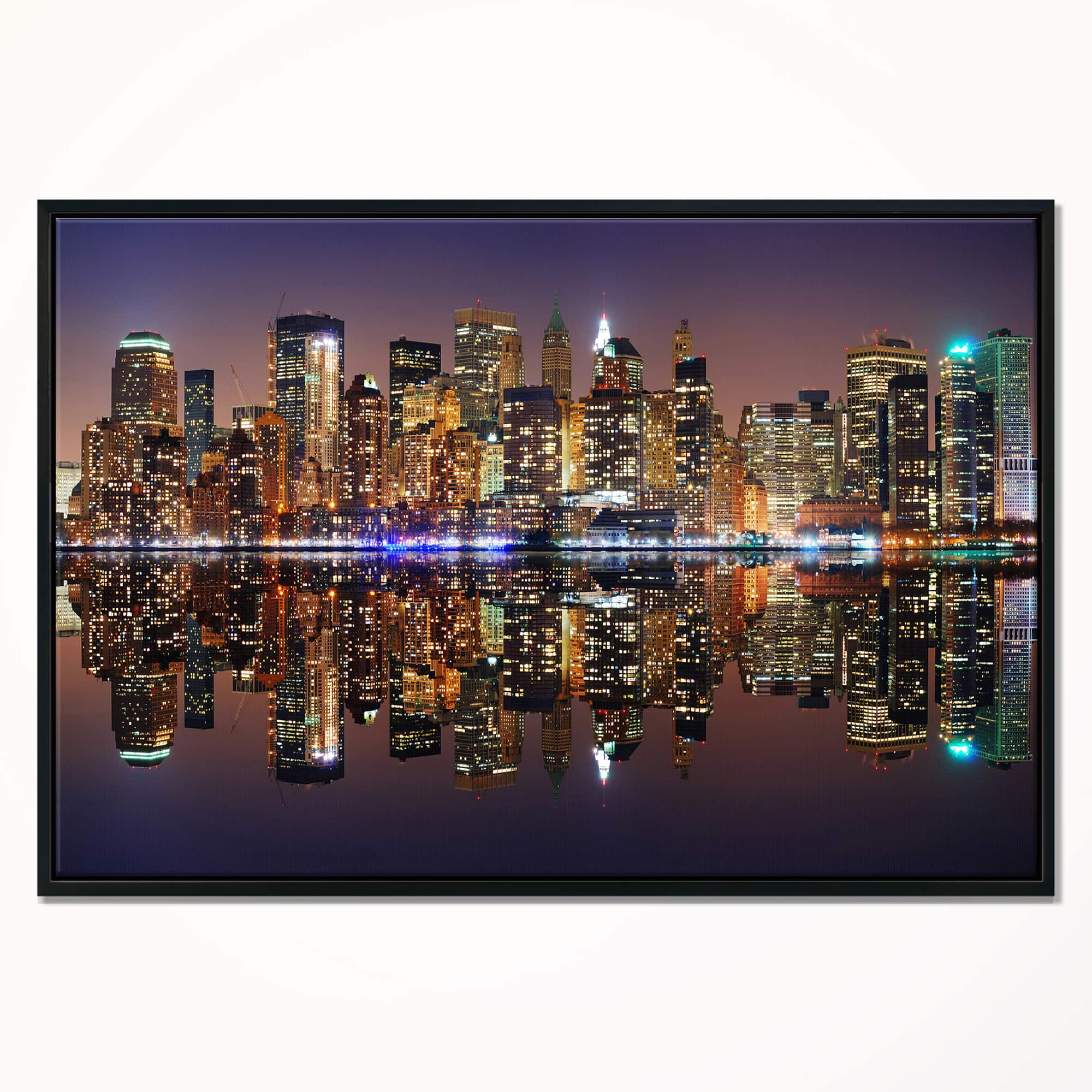 Designart - City of Manhattan Panorama - Cityscape Photo Canvas Print in Black Frame