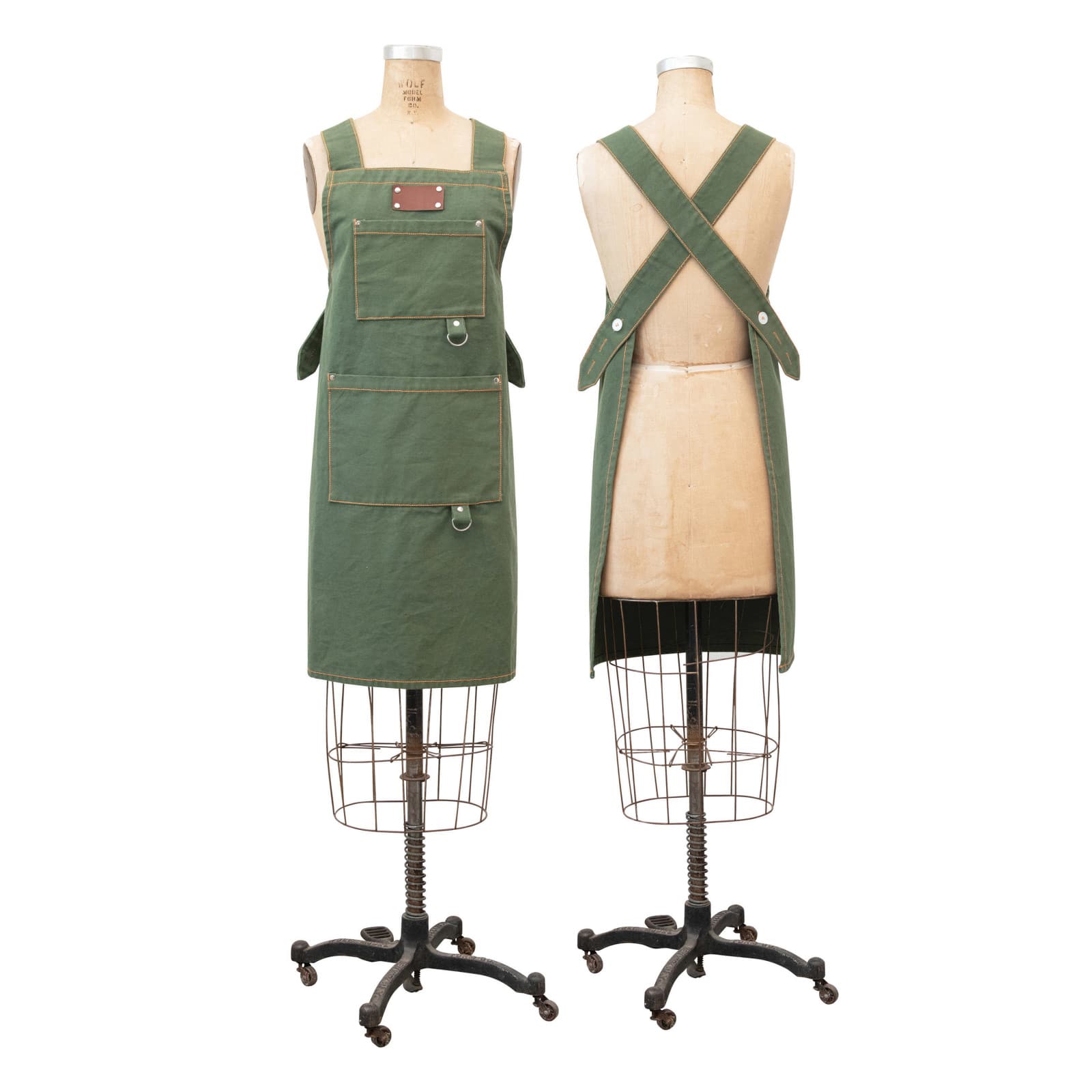 Green Cross Back Apron with Pockets &#x26; Rivets